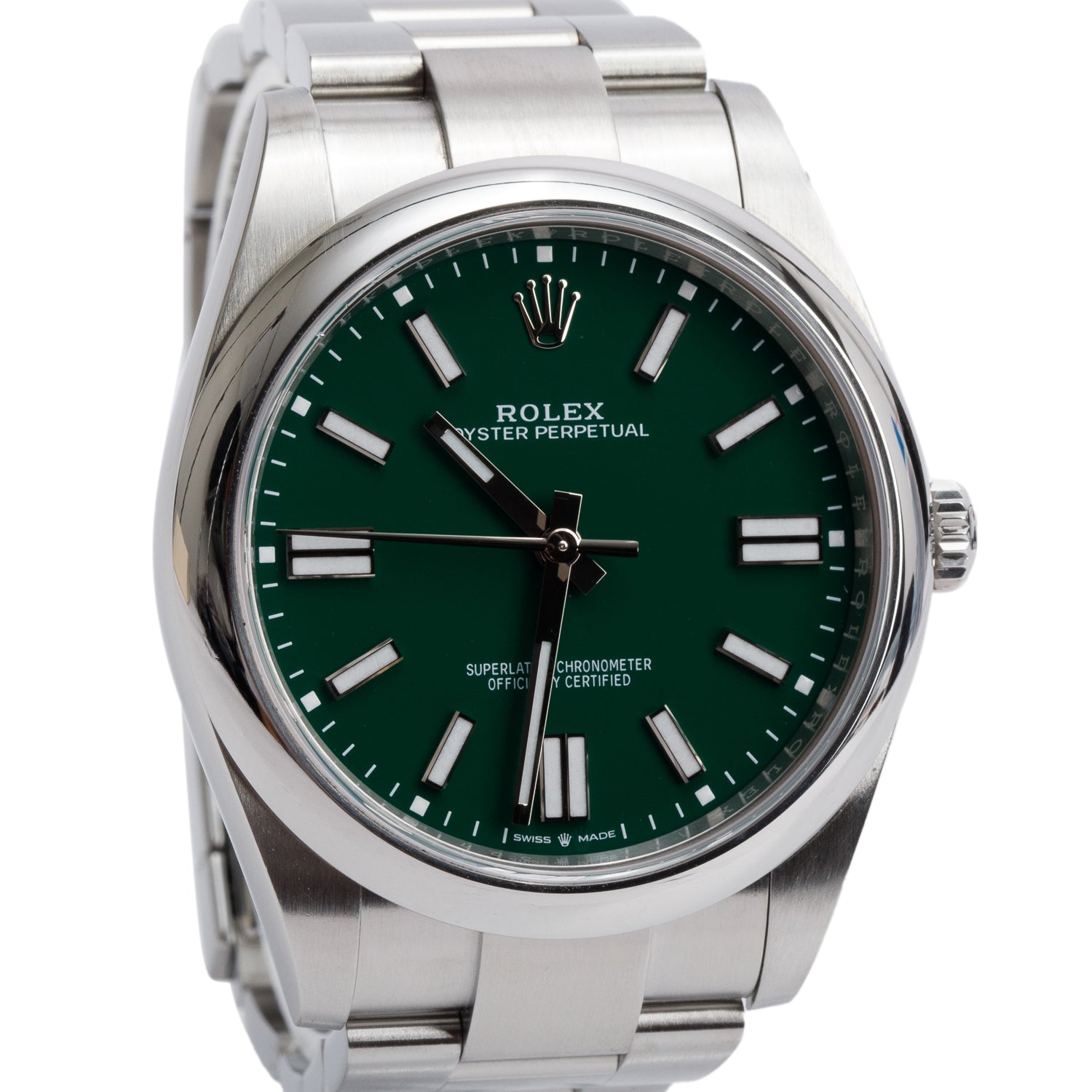 Rolex Stainless Steel Oyster Perpetual 41 MM Watch Green Dial 124300 w/ Box & Papers