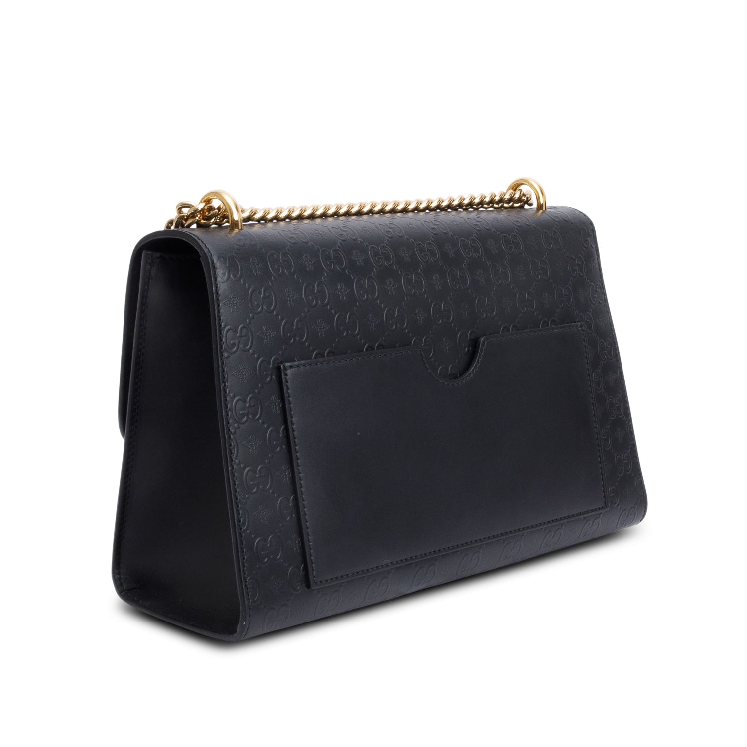 Gucci Black Embossed GG Bees Leather Medium Padlock Bag