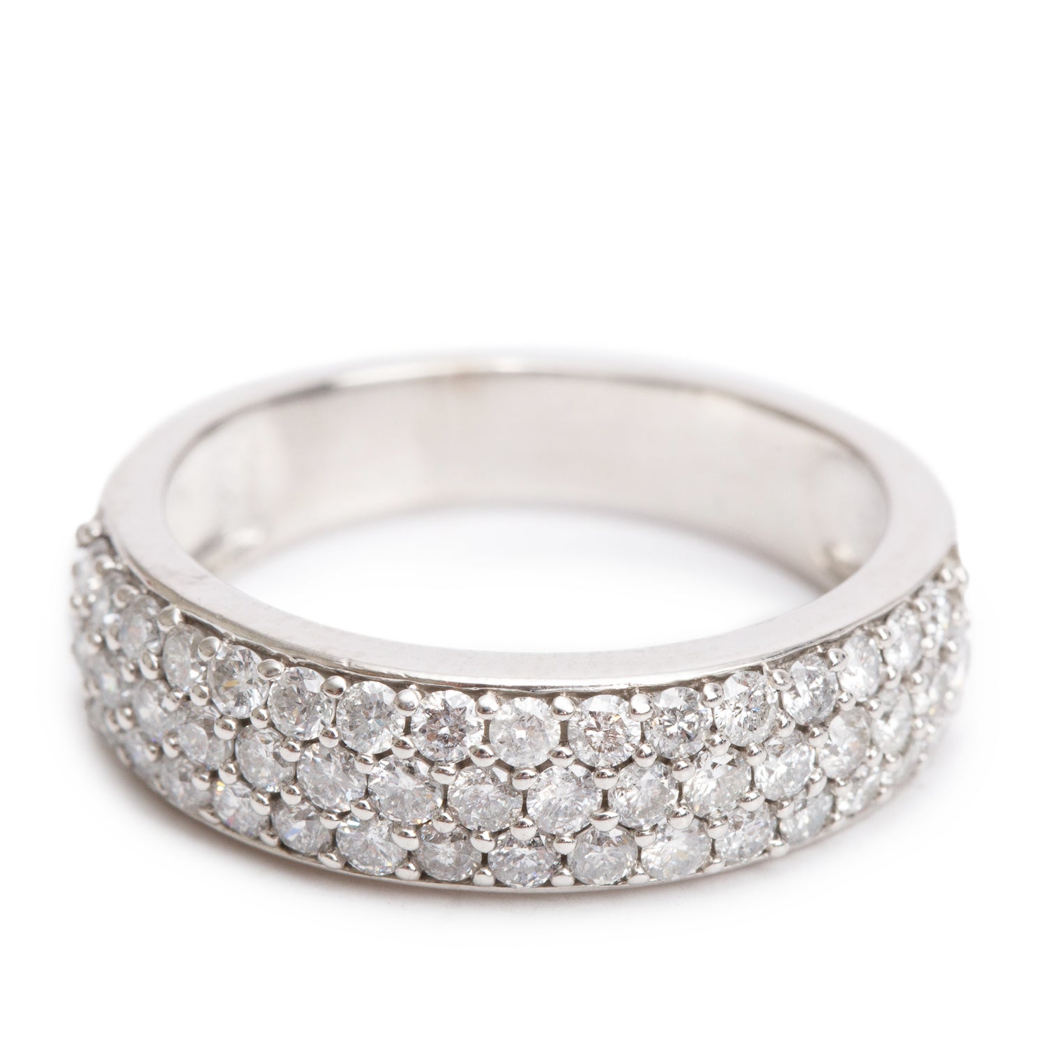 14k White Gold Pave Diamond Band Ring, Size 7