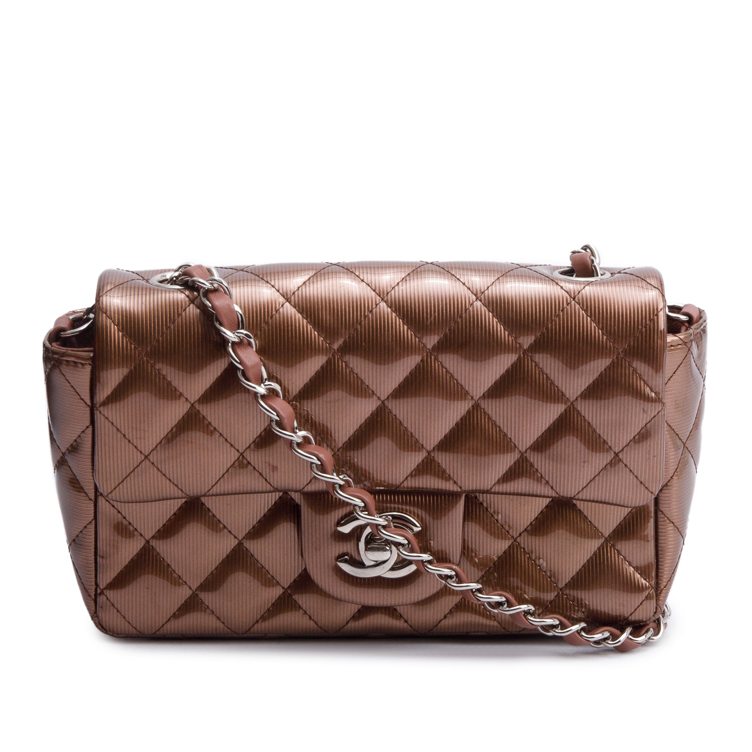 Chanel Brown Quilted Patent Leather Classic Mini Rectangular Flap Bag