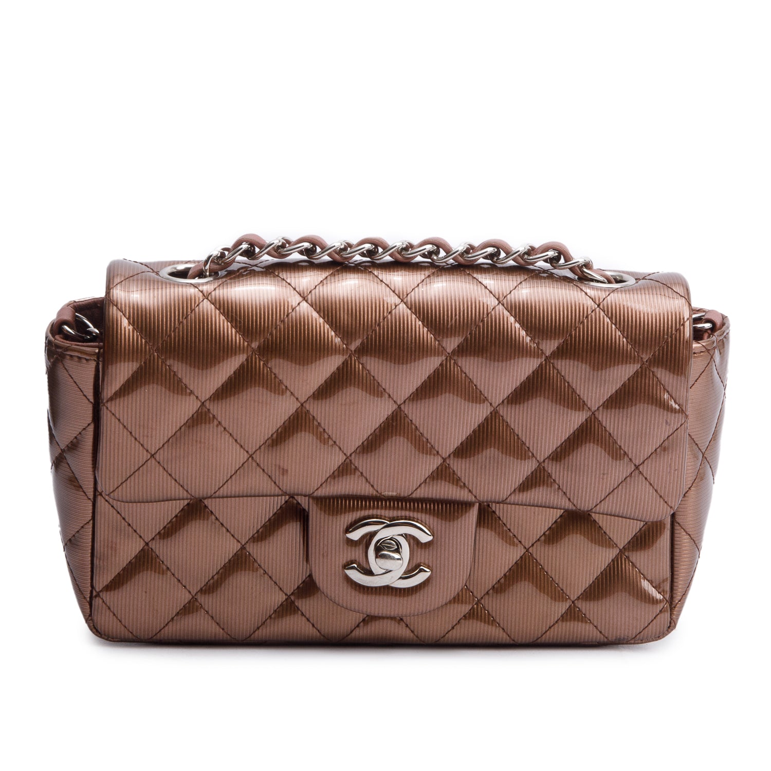 Chanel Brown Quilted Patent Leather Classic Mini Rectangular Flap Bag
