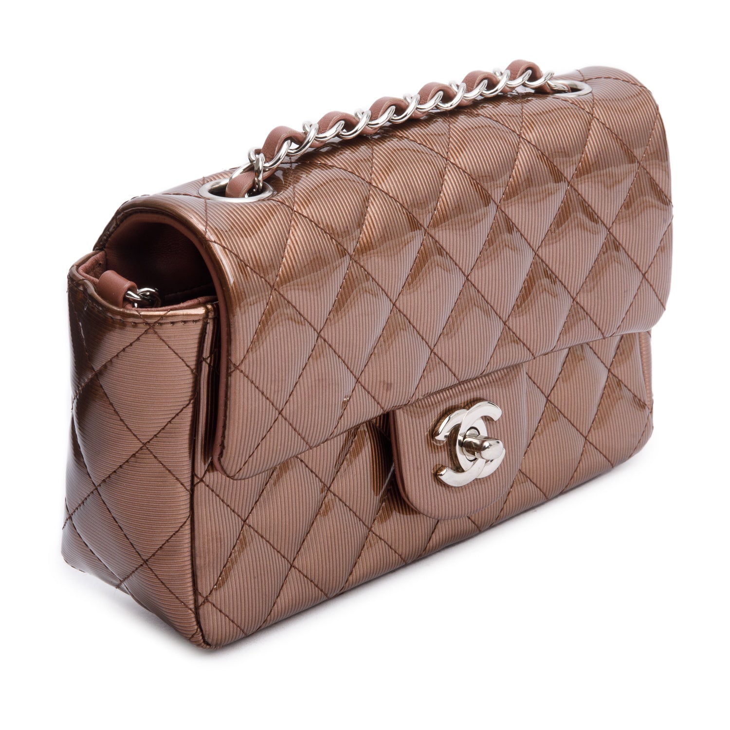 Chanel Brown Quilted Patent Leather Classic Mini Rectangular Flap Bag