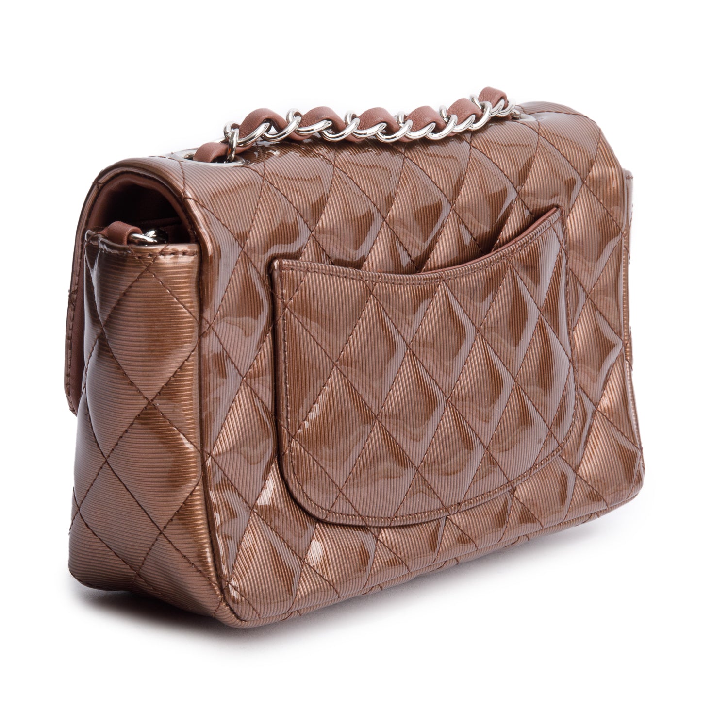 Chanel Brown Quilted Patent Leather Classic Mini Rectangular Flap Bag