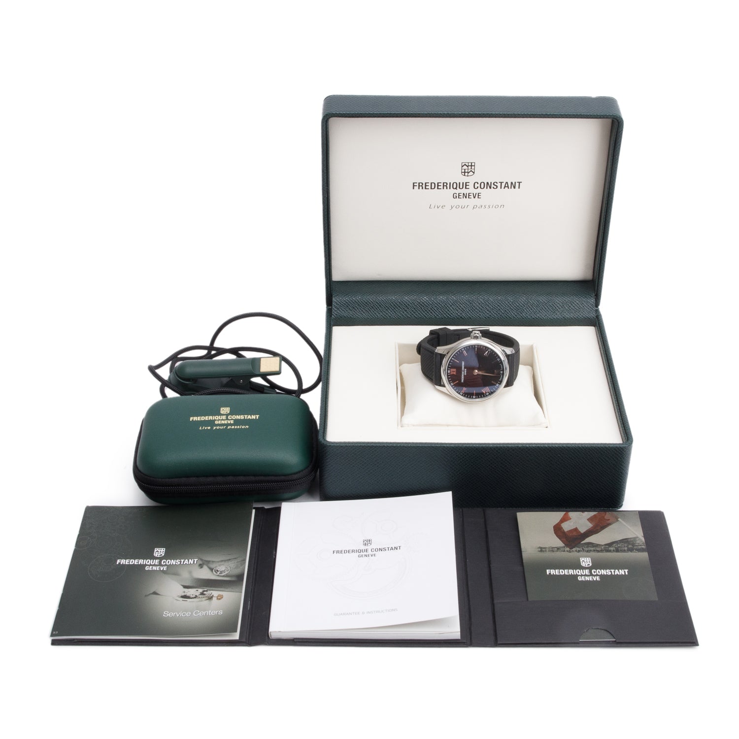 Frederique Constant Stainless Steel 42 MM Vitality Smart Watch w/ Box, Charger & Papers