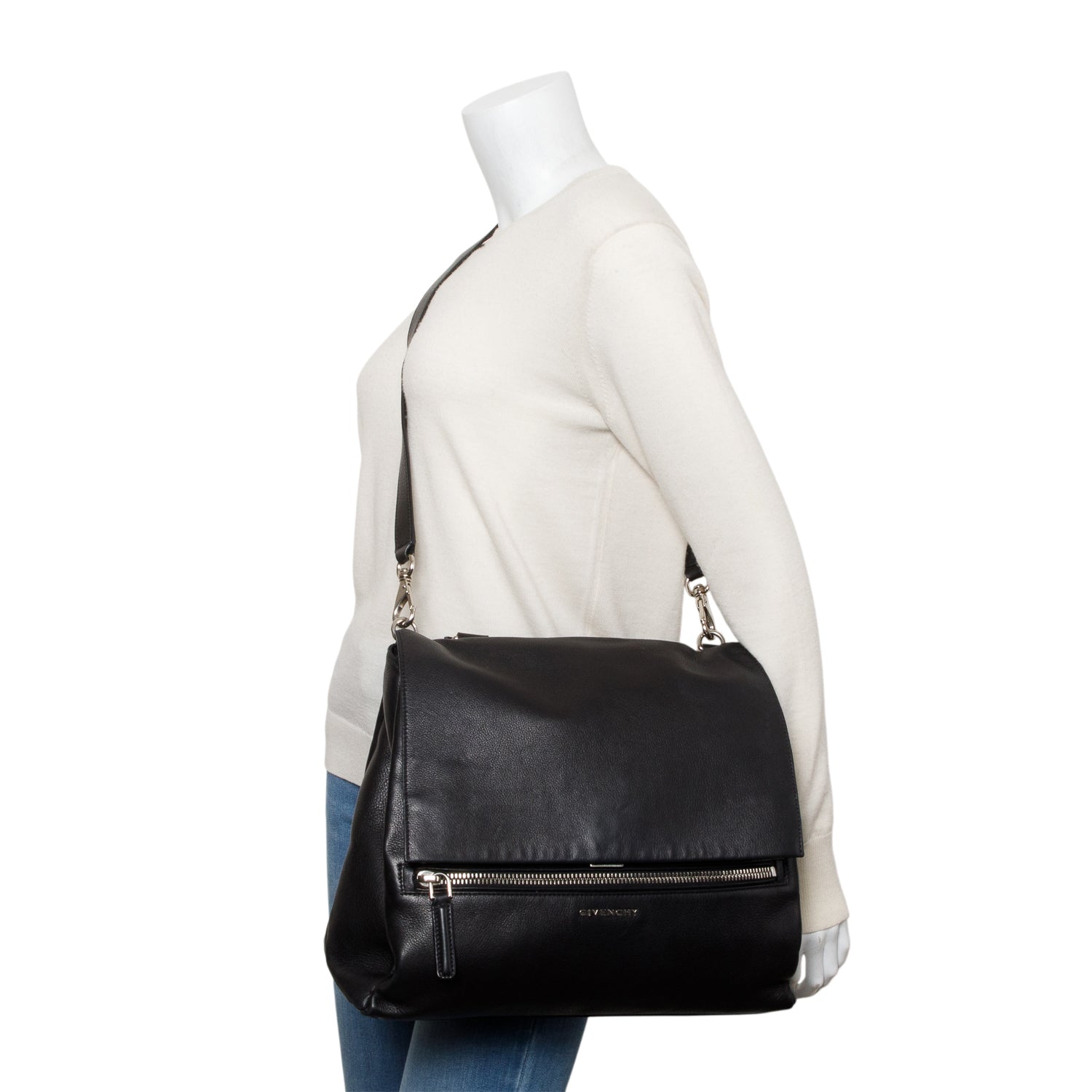 Givenchy Black Calfskin Leather Medium Pandora Pure Satchel Bag w/ Strap