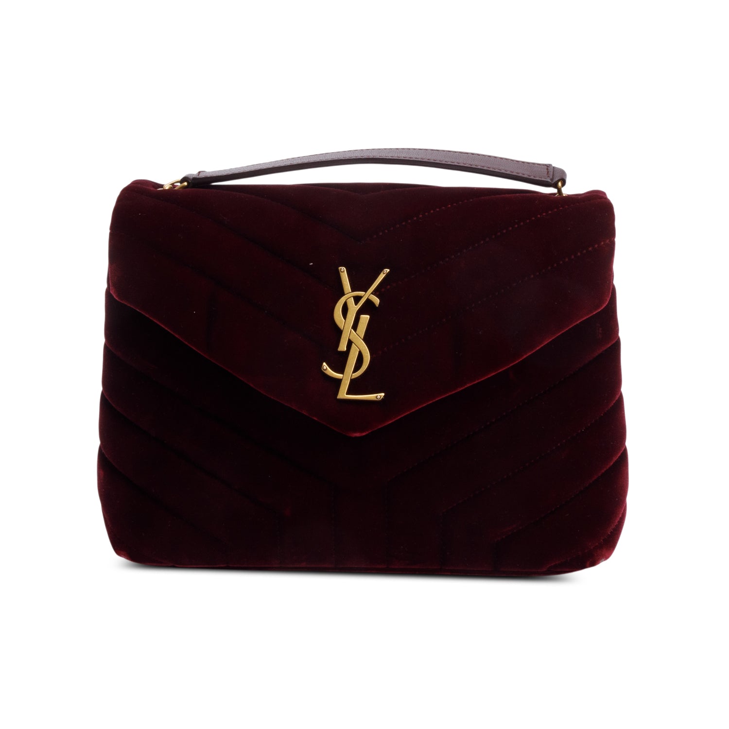 Saint Laurent Burgundy Quilted Velvet Small Loulou Shoulder Bag