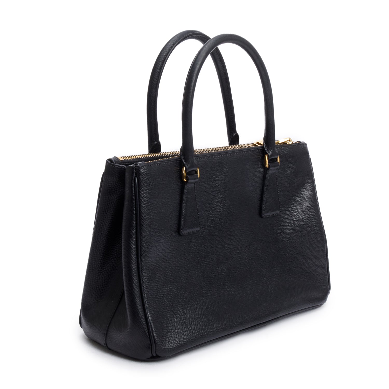 Prada Black Saffiano Leather Small Double Zip Galleria Tote w/ Strap, Box & Authentiity Card