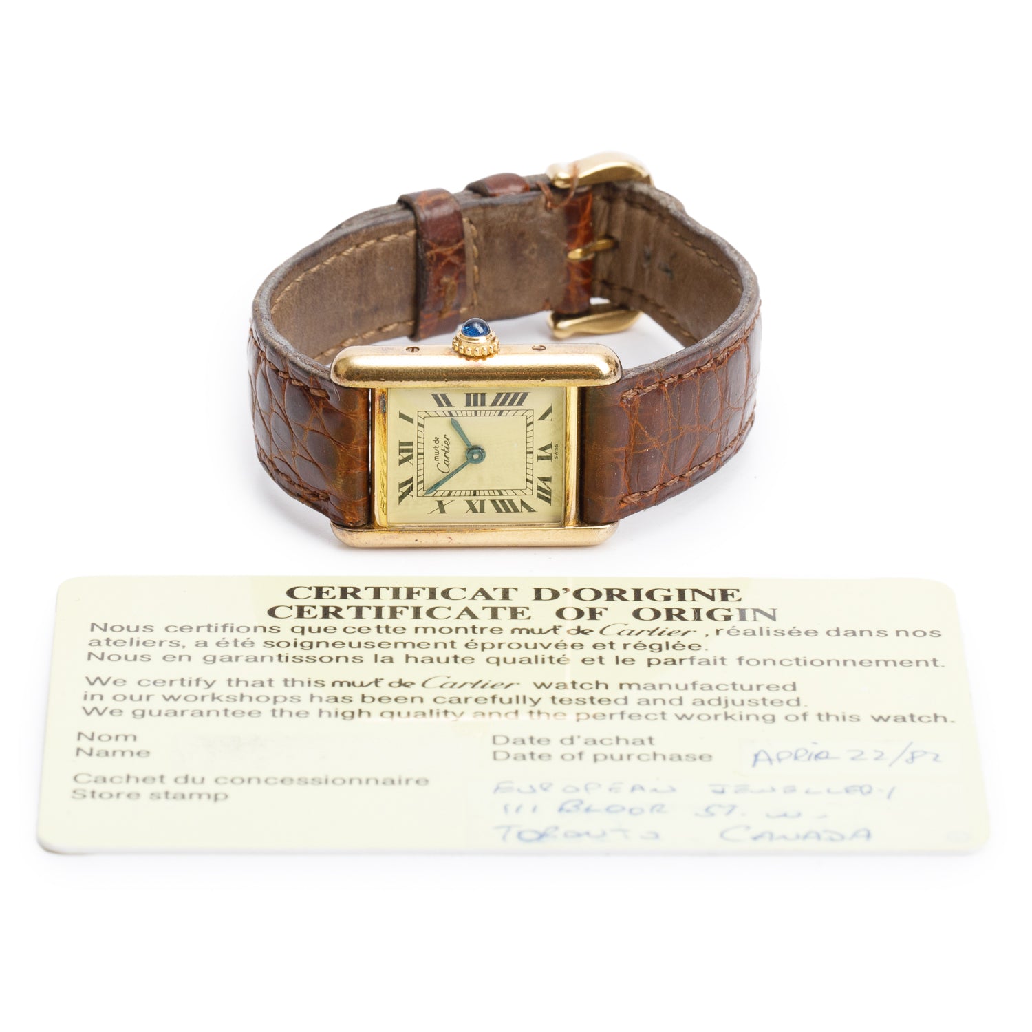 Cartier Vintage 18k Gold Vermeil Sterling Silver Argent Must de Cartier Tank Quartz Watch w/ Papers