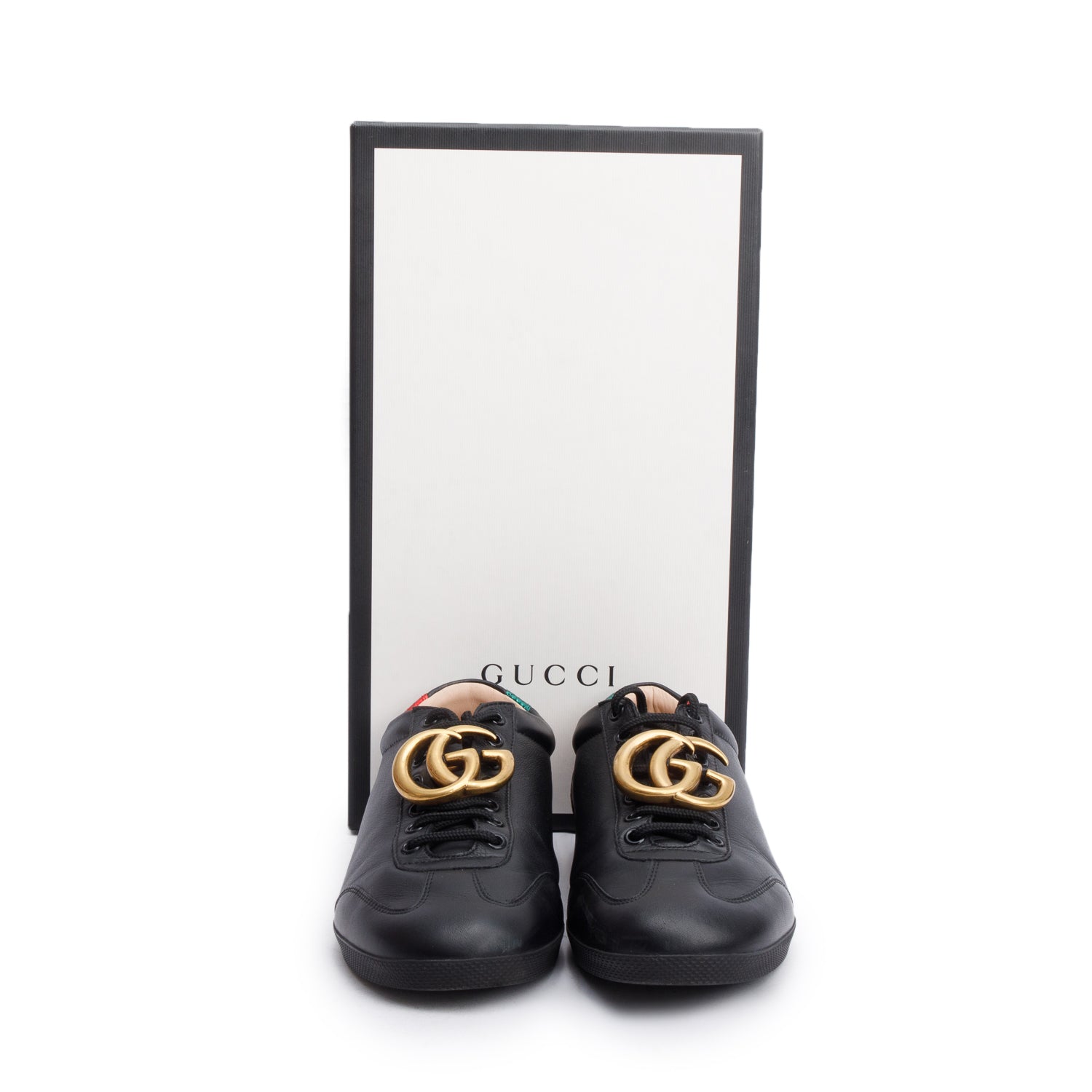 Gucci Black GG Marmont Snakeskin-Trimmed Sneakers, Size 7.5 w/ Box