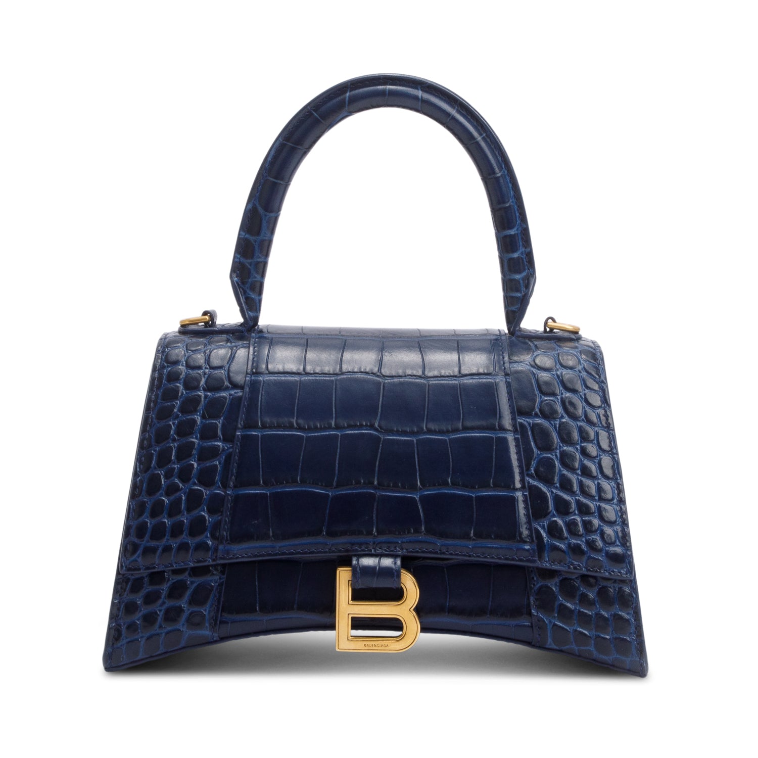 Balenciaga Blue Croc Embossed Leather Small Hourglass Top Handle Bag w/ Strap