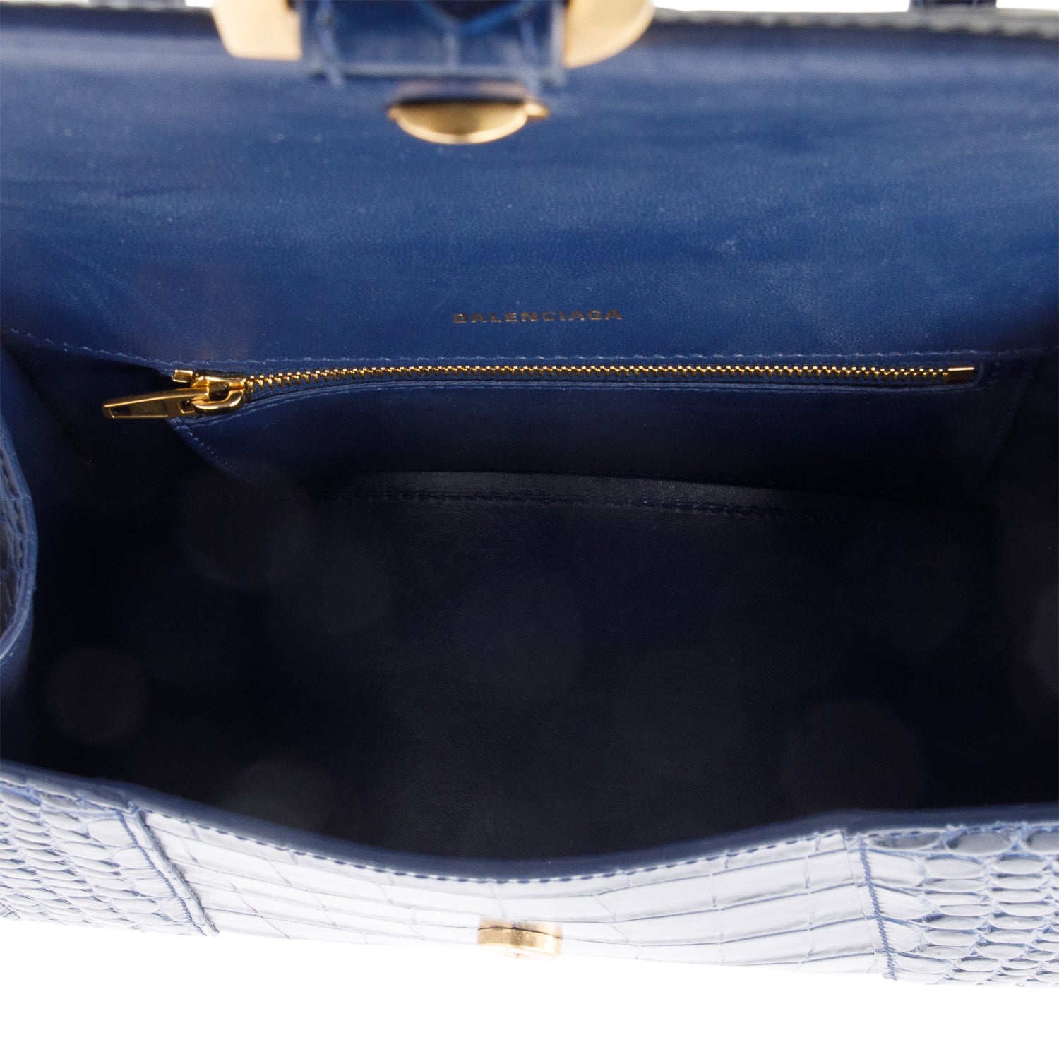 Balenciaga Blue Croc Embossed Leather Small Hourglass Top Handle Bag w/ Strap