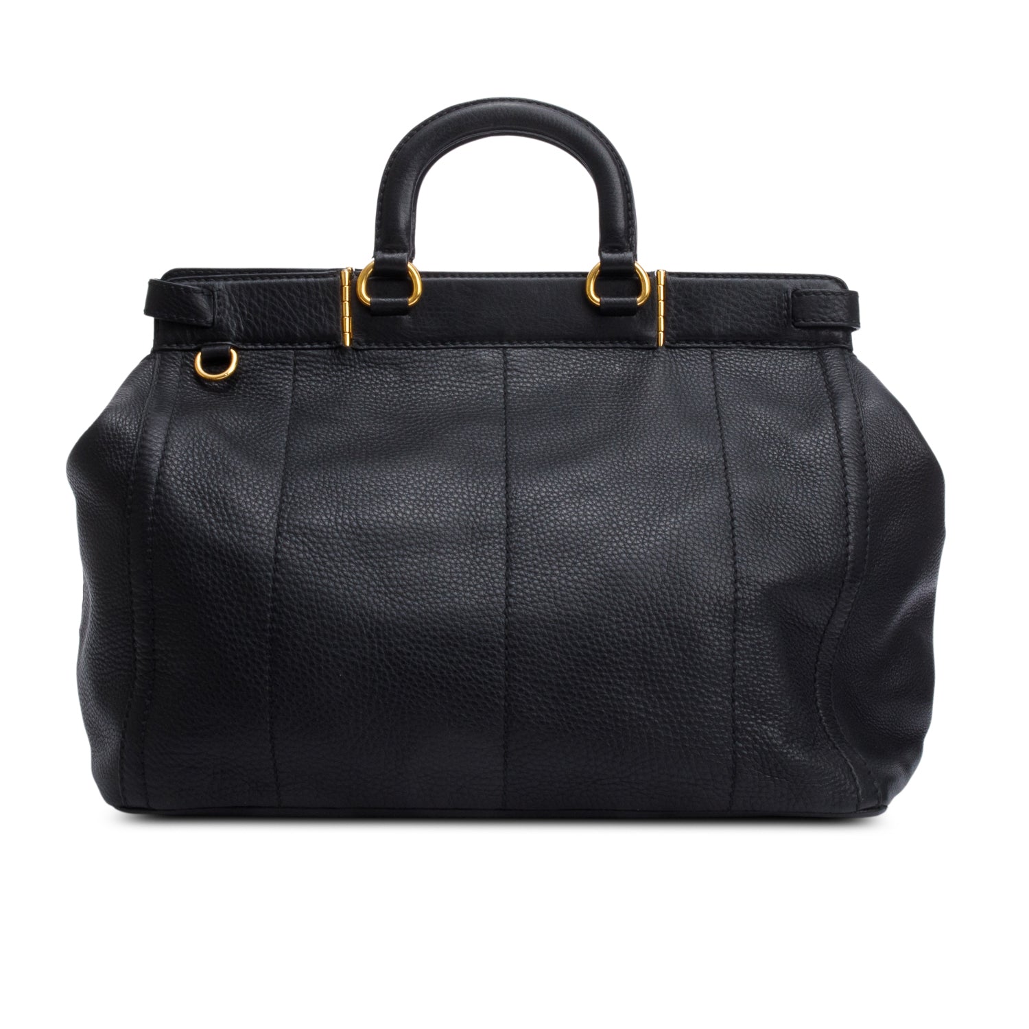 Prada Black Vitello Daino Leather Borsa Carniera Logo Frame Tote w/ Straps