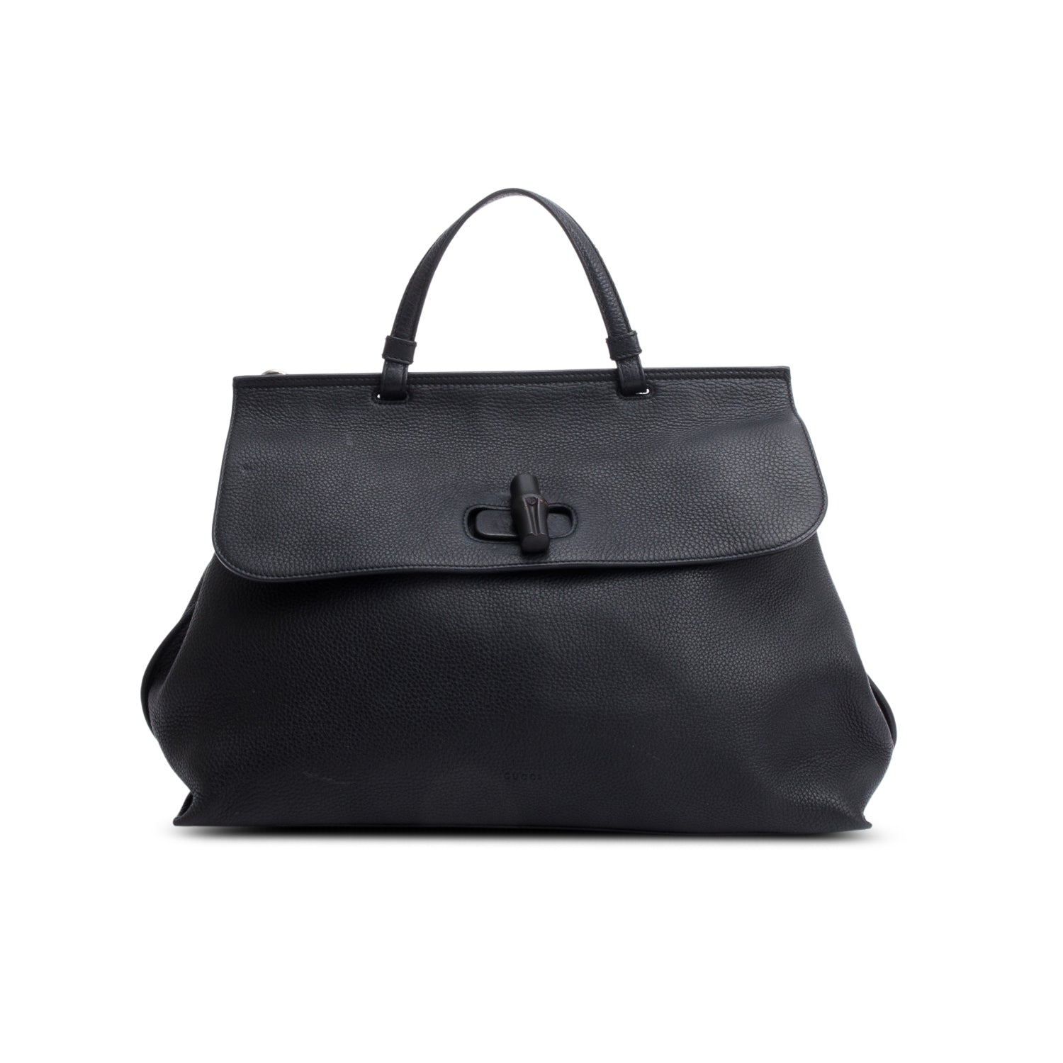 Gucci Black Calfskin Leather Large Bamboo Daily Top Handle Bag w/ Strap