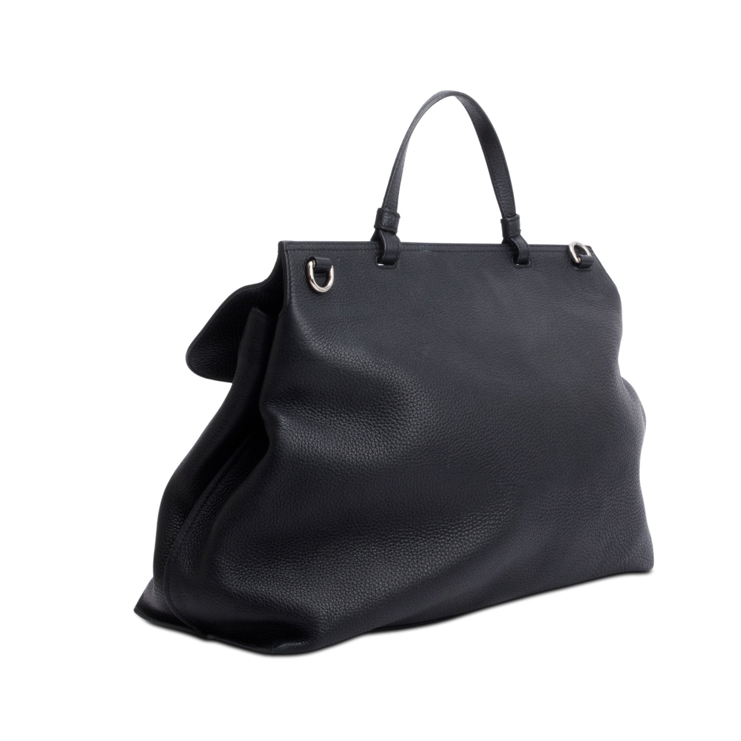 Gucci Black Calfskin Leather Large Bamboo Daily Top Handle Bag w/ Strap