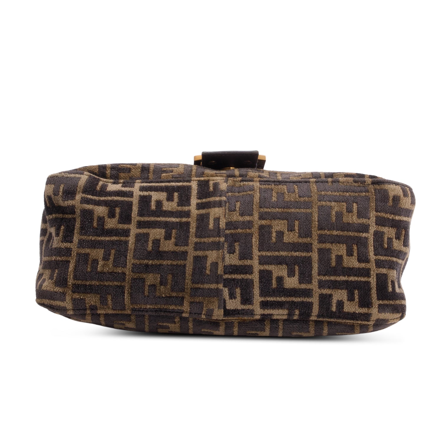 Fendi Brown FF Zucca Wool Brown Leather Trim Baguette Shoulder Bag