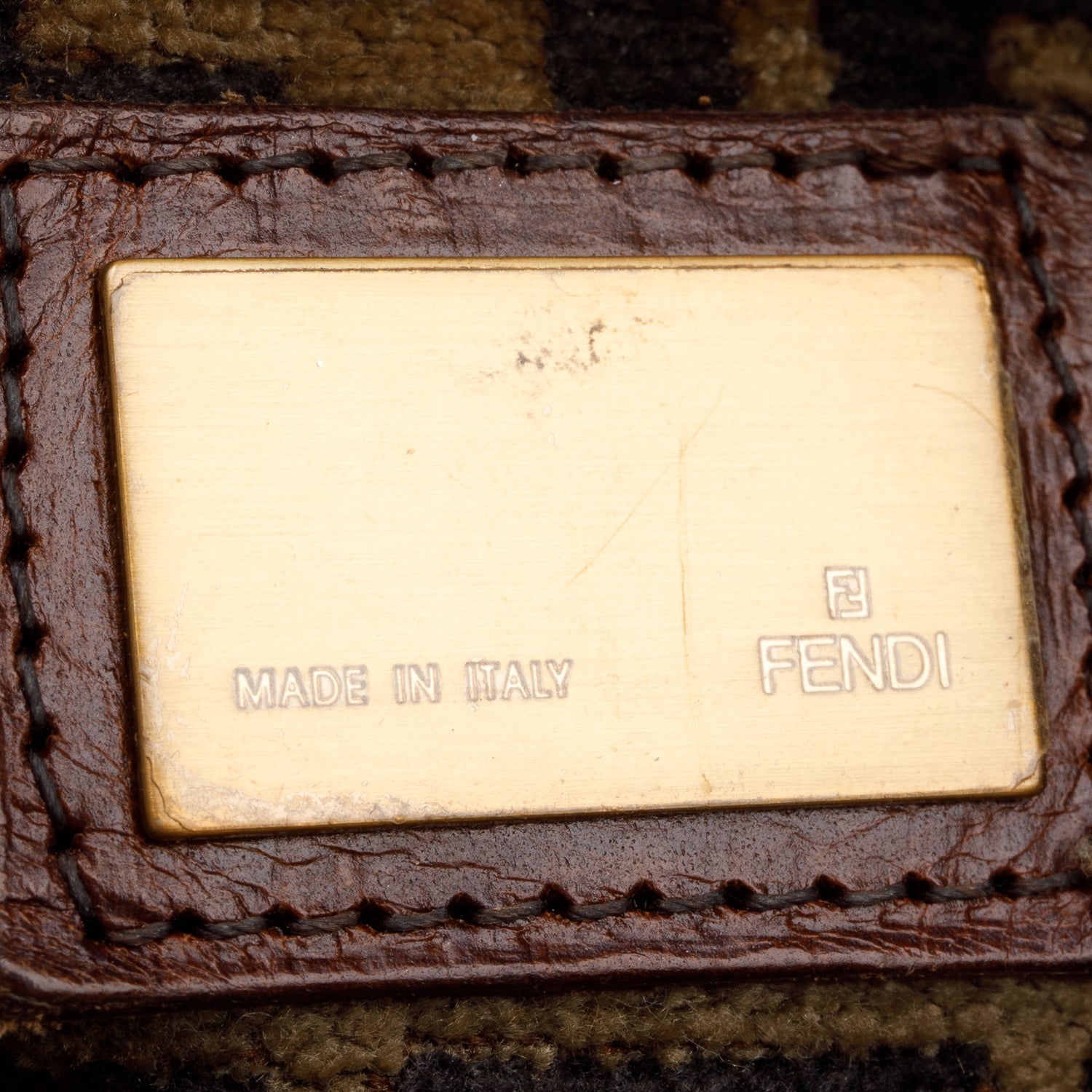 Fendi Brown FF Zucca Wool Brown Leather Trim Baguette Shoulder Bag