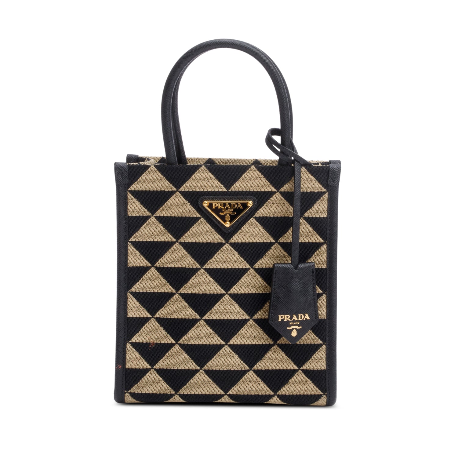 Prada Beige/Black Embroidered Fabric Mini Symbole Bag w/ Strap