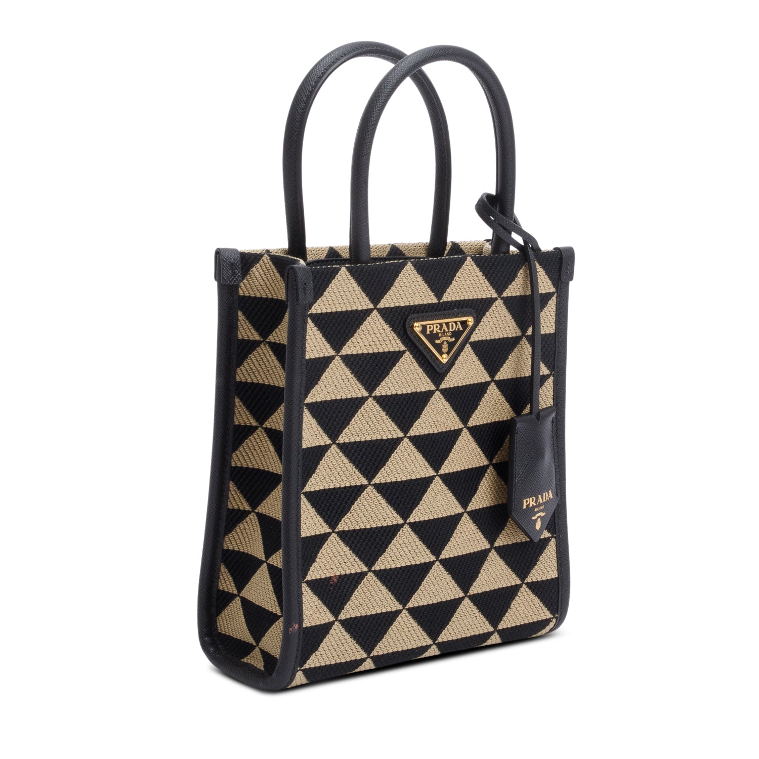 Prada Beige/Black Embroidered Fabric Mini Symbole Bag w/ Strap