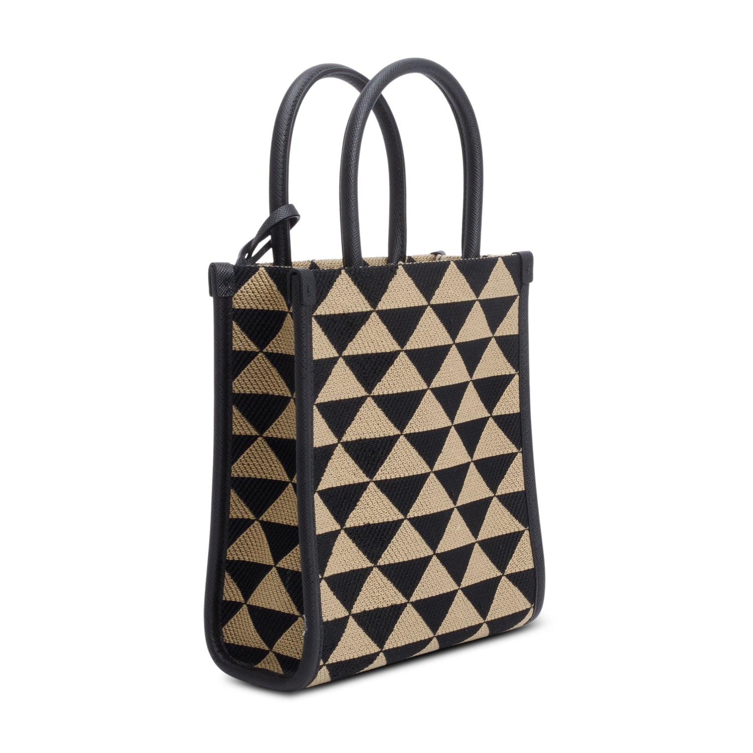 Prada Beige/Black Embroidered Fabric Mini Symbole Bag w/ Strap