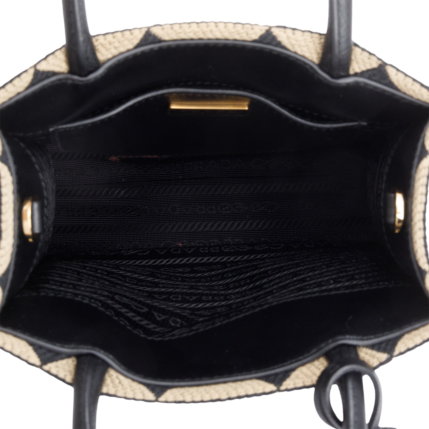 Prada Beige/Black Embroidered Fabric Mini Symbole Bag w/ Strap