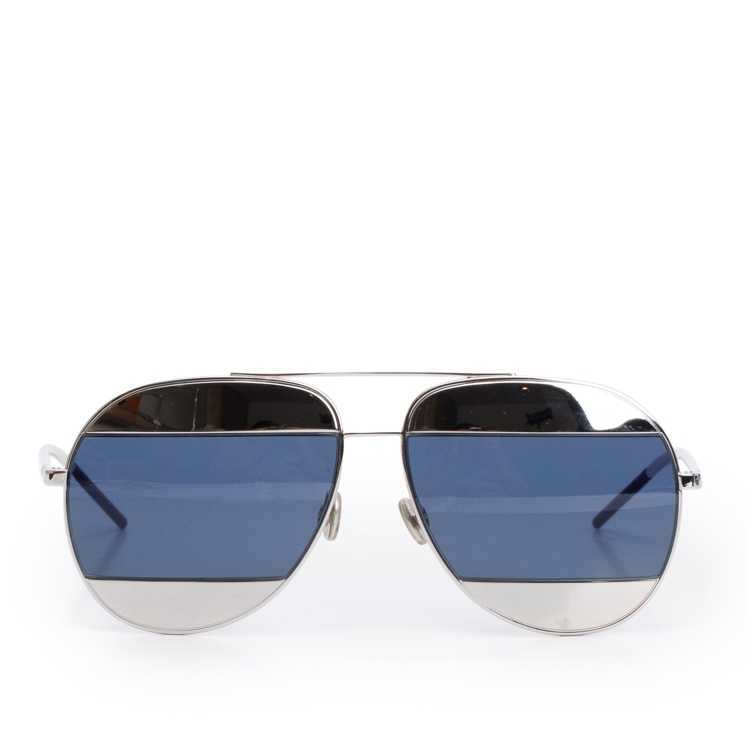 Christian Dior Silver-Tone Metal Frame DiorSplit 1 Aviator Sunglasses w/ Case