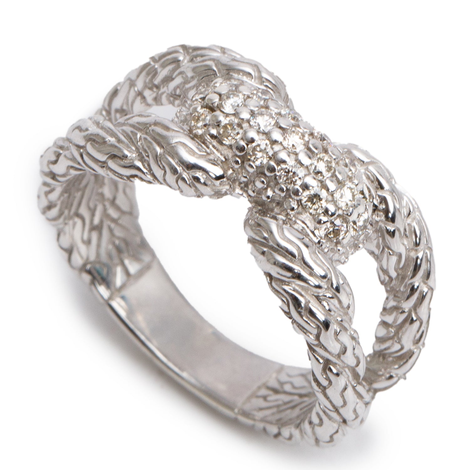 John Hardy Sterling Silver Diamond Classic Chain Band Ring, Size 7