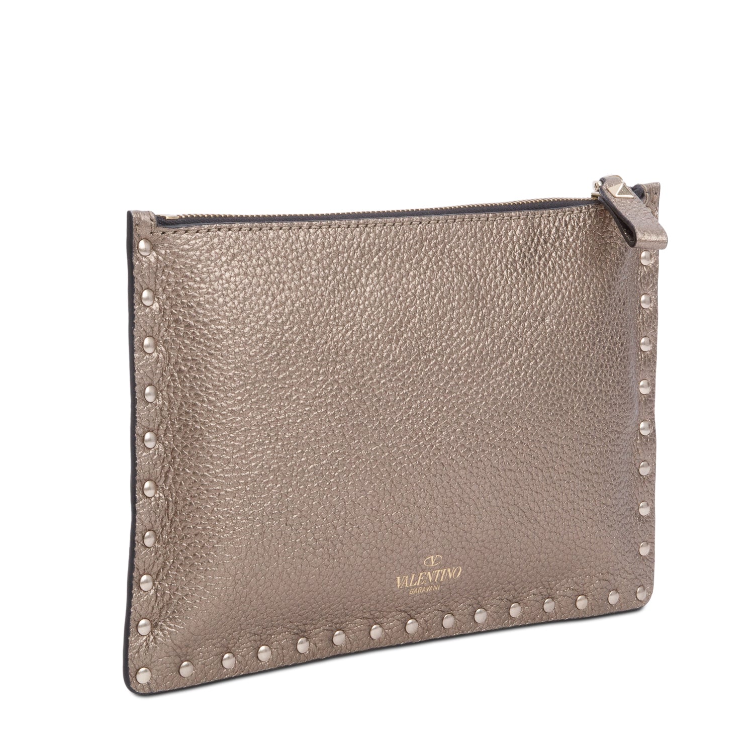 Valentino Metallic Gold Calfskin Leather Small Rockstud Clutch
