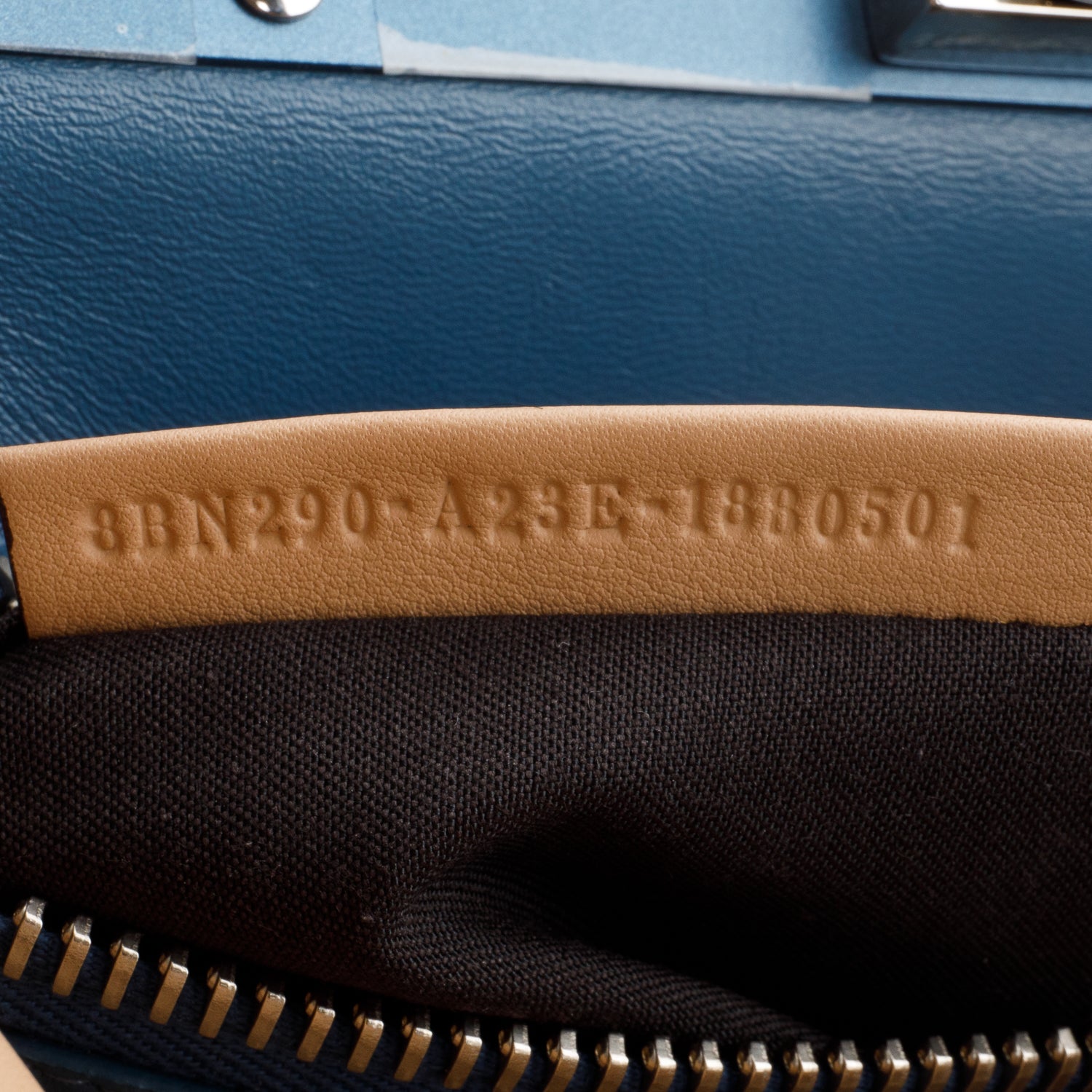 Fendi Beige Calfskin Leather Medium Peekaboo Blue Ribbon Bag w/ Studded Wide Strap