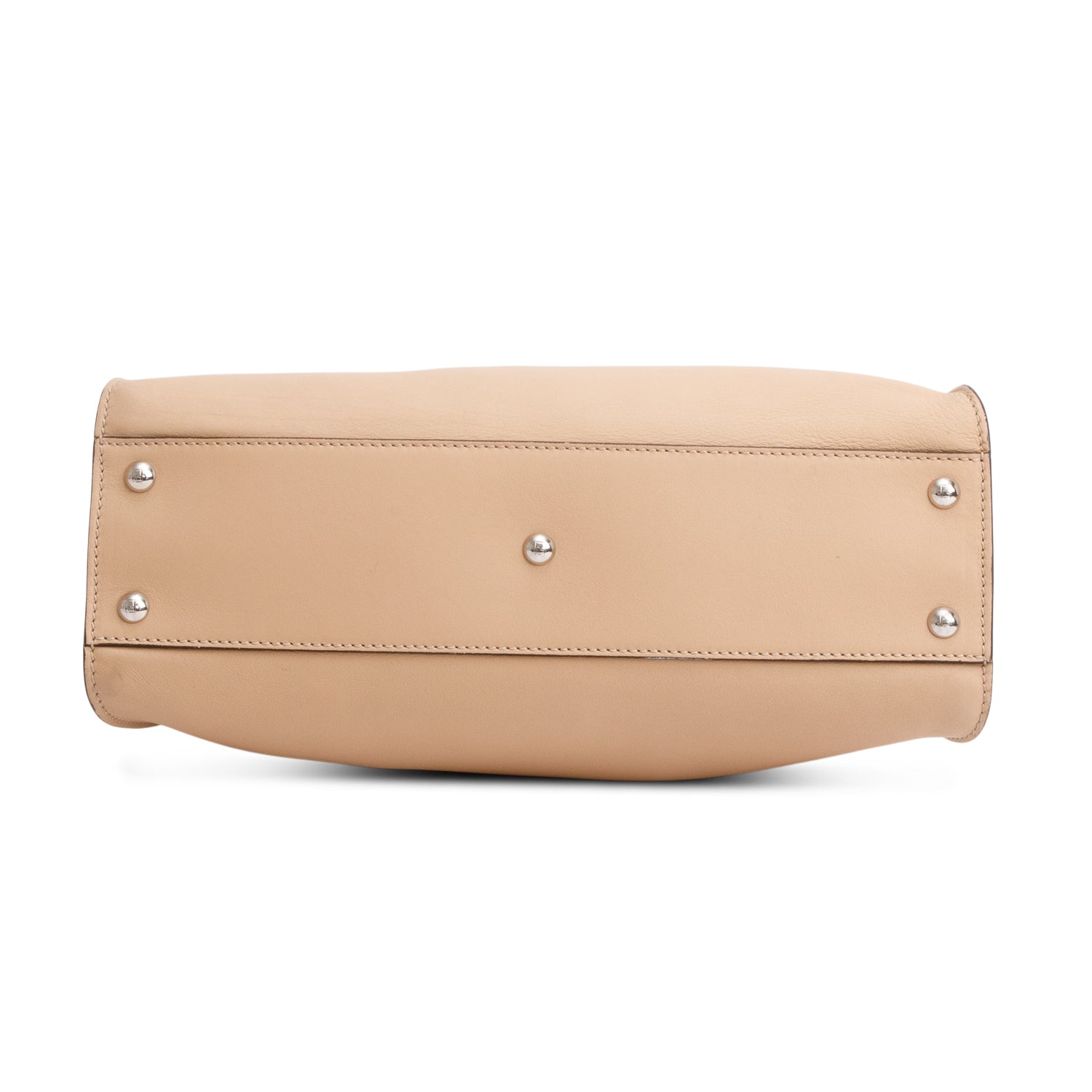 Fendi Beige Calfskin Leather Medium Peekaboo Blue Ribbon Bag w/ Studded Wide Strap