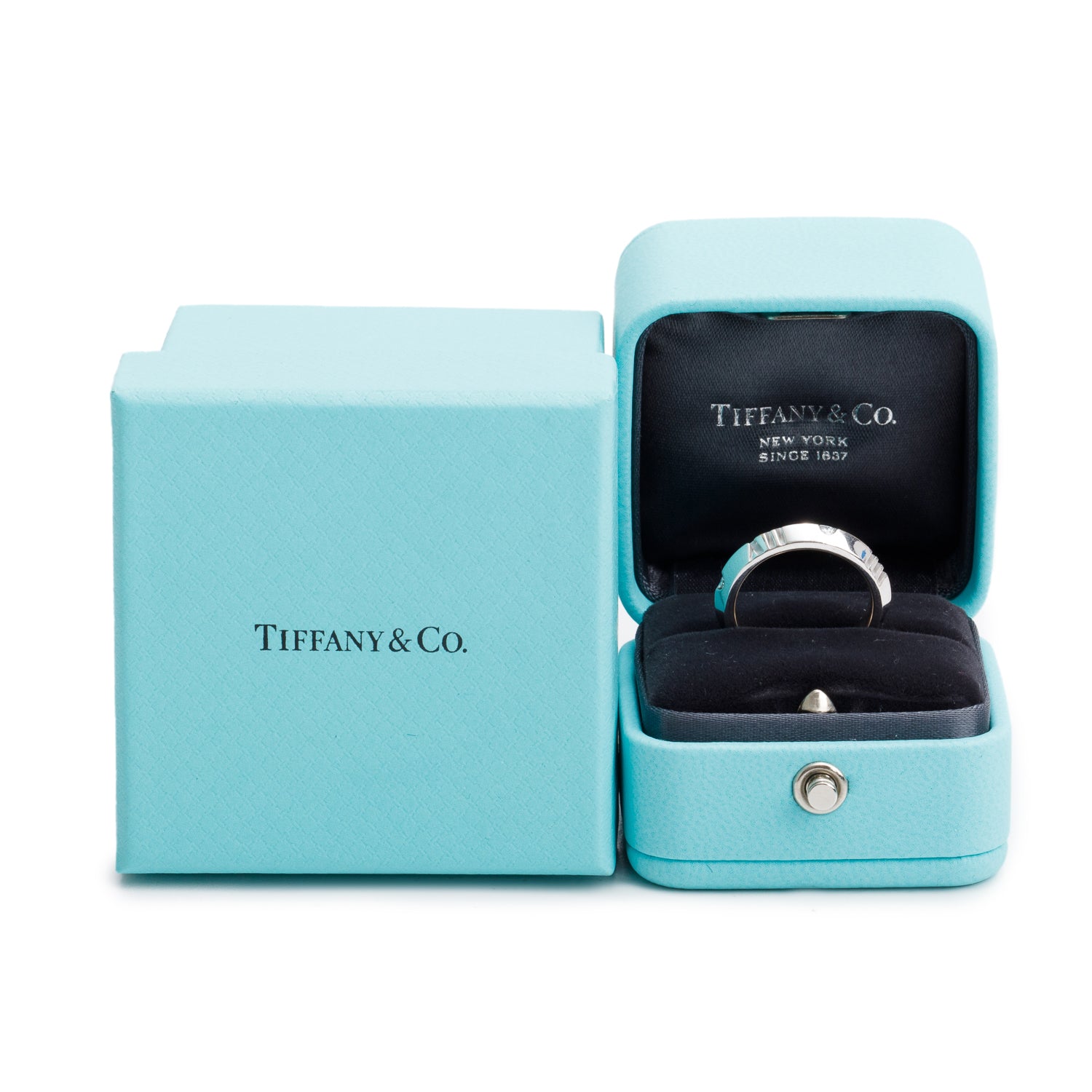 Tiffany & Co. 18k White Gold Diamond Atlas X Closed Narrow Band Ring, Size 6 w/ Box
