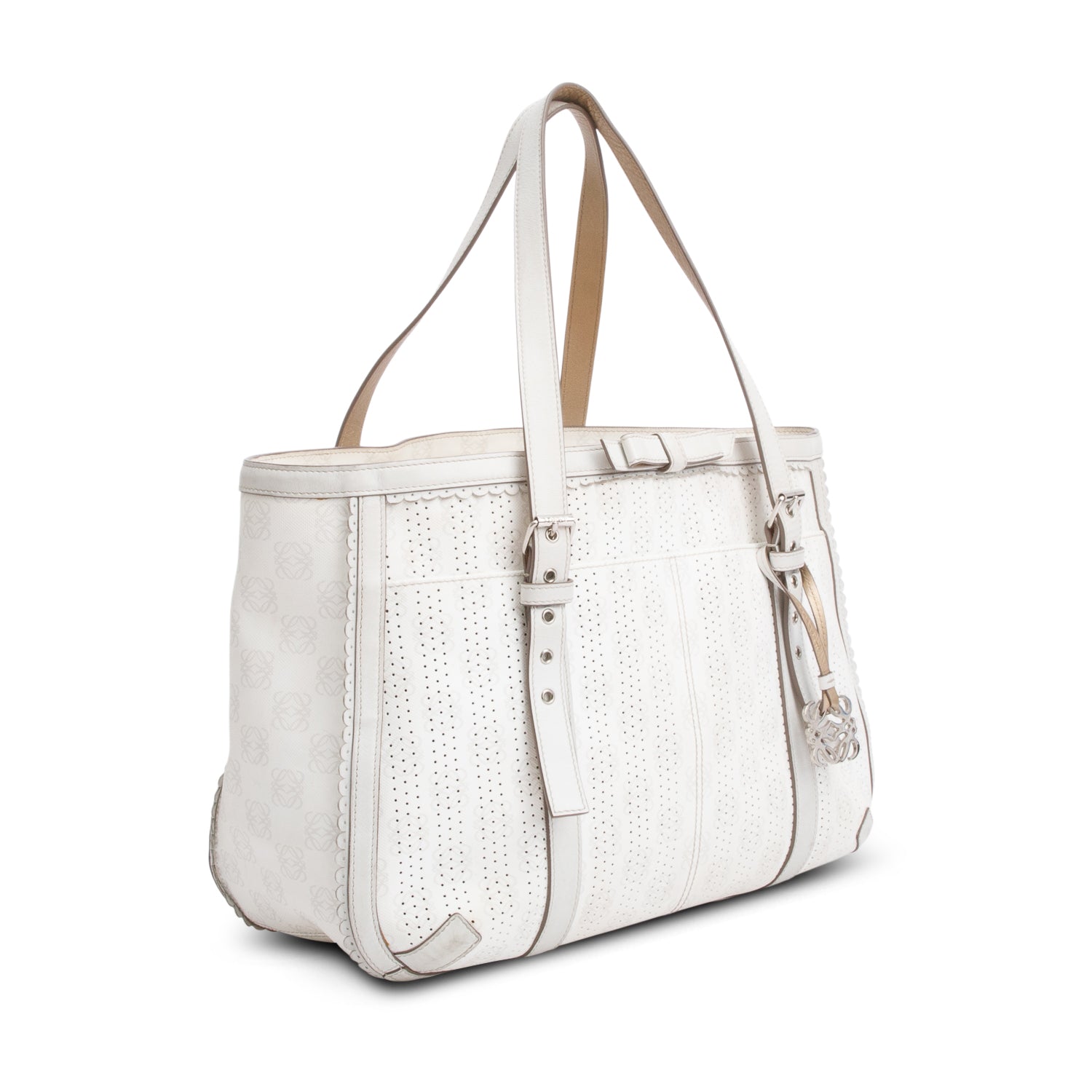 Loewe White Perforated Anagram Coated Canvas Tote