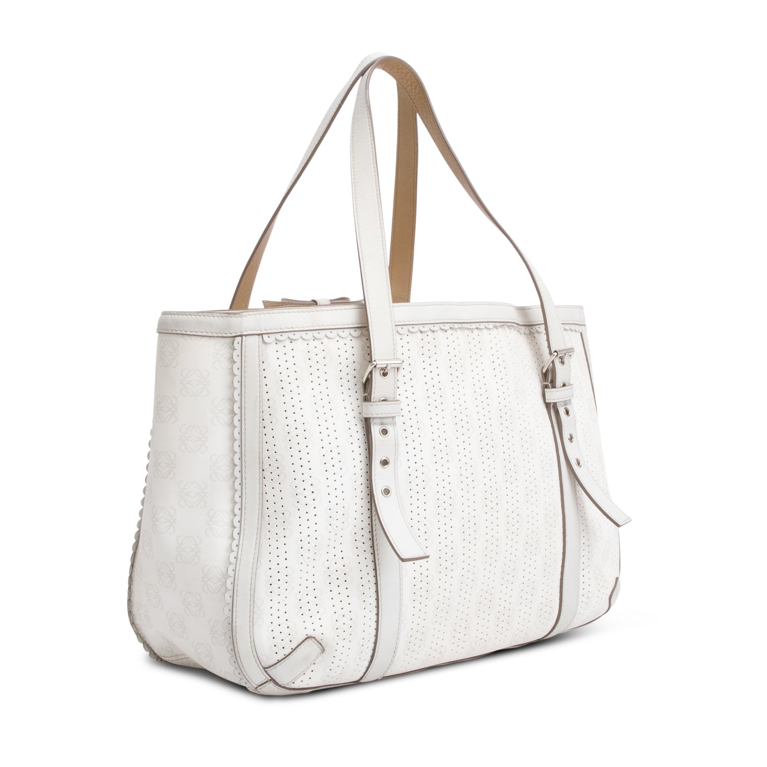 Loewe White Perforated Anagram Coated Canvas Tote