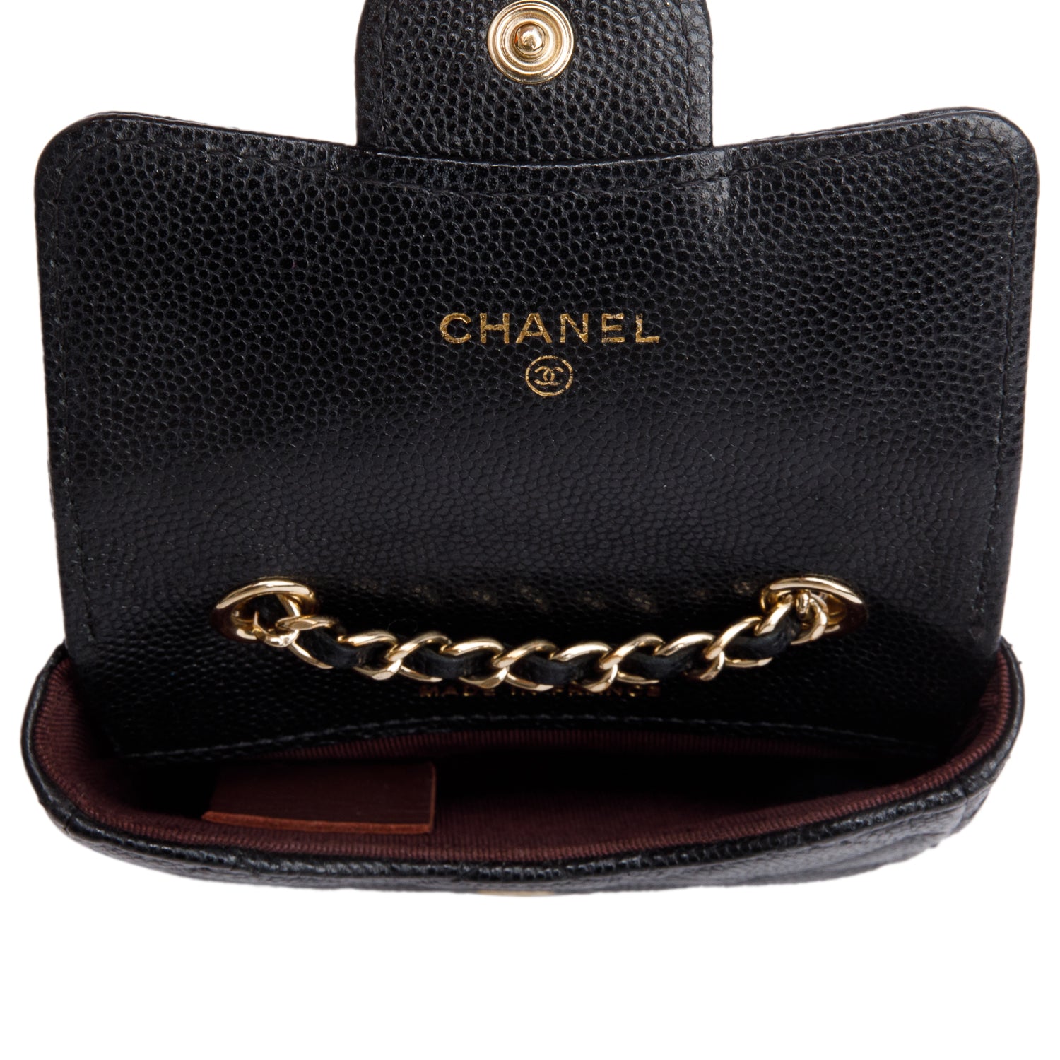 Chanel 2020 Black Quilted Caviar Leather Classic Card Holder Chain Belt Bag