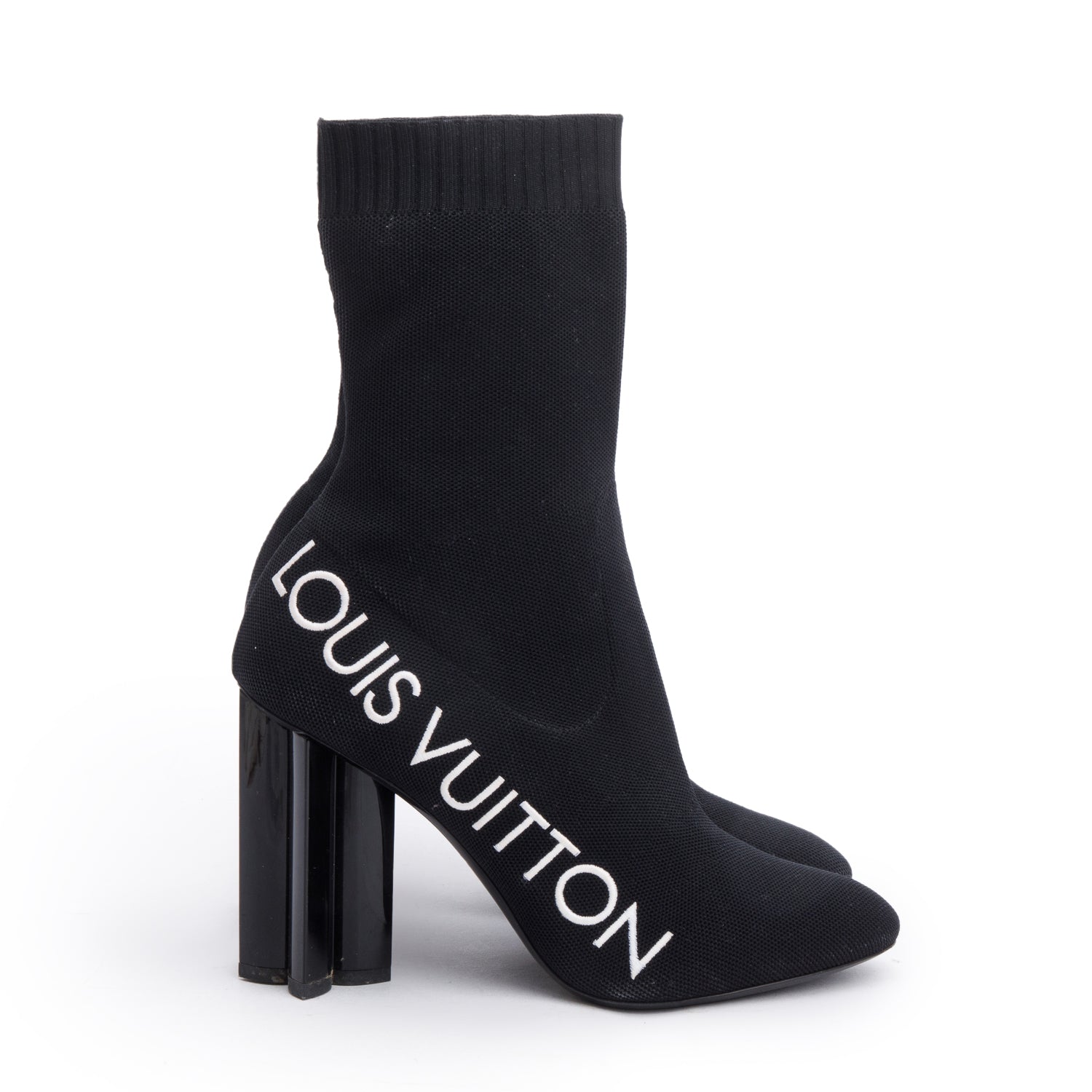 Louis Vuitton Black Knit Embroidered Logo Ankle Boots, Size 40
