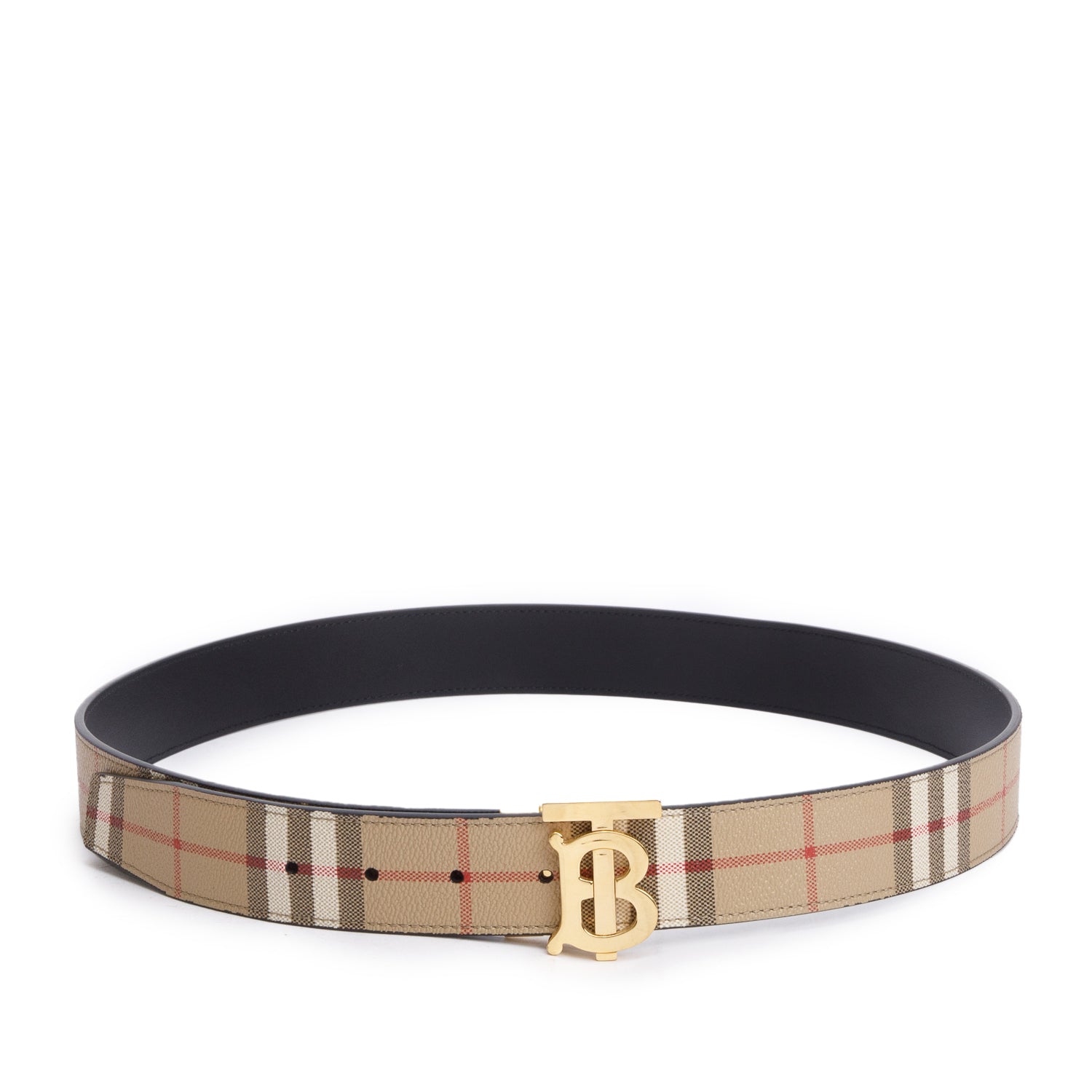 Burberry Biege Check Canvas Black Reversible TB Buckle Belt 100 40