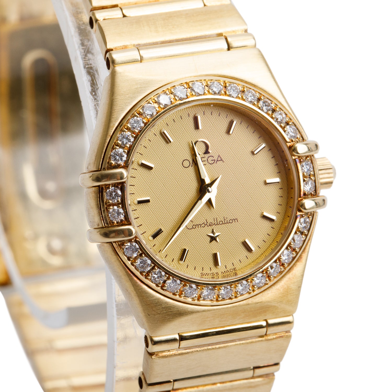 Omega 18k Yellow Gold Diamond Bezel Constellation 22.5 MM Quartz Watch w/ Box & Papers