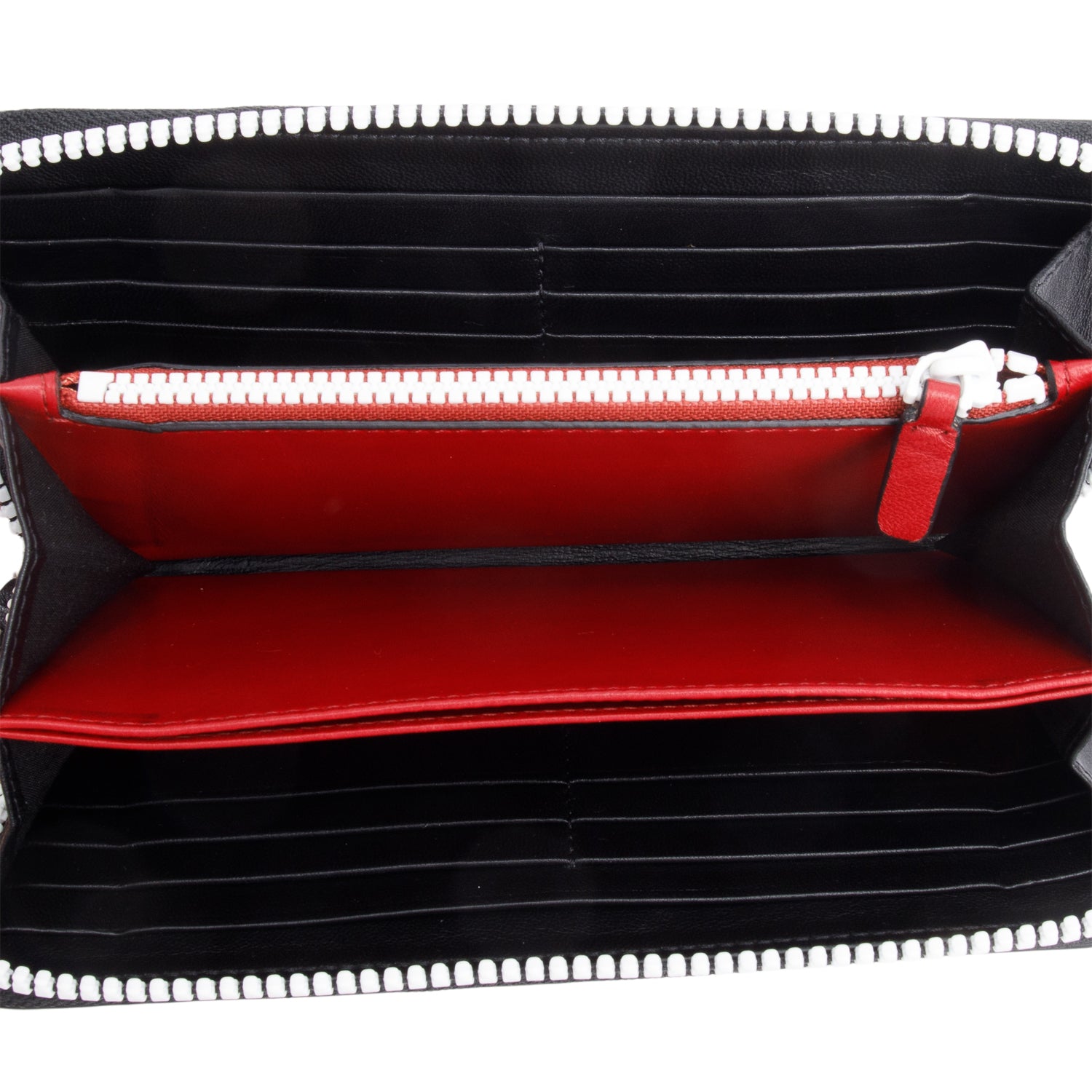 Valentino Black Calfskin Leather White Spike Rockstud Zippered Wallet