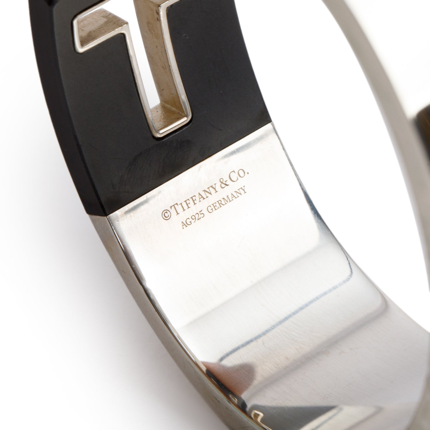 Tiffany & Co. Sterling Silver & Black Ceramic T Cutout Cuff Bracelet w/ Box