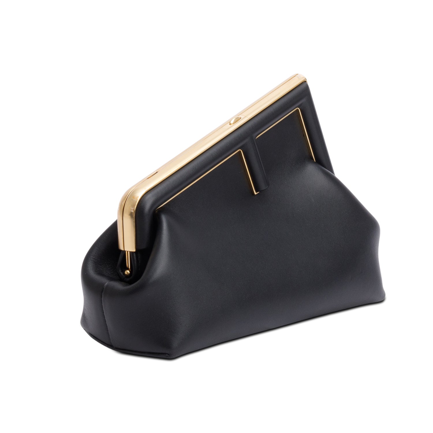 Fendi Black Nappa Leather Small Fendi First Bag w/ Strap