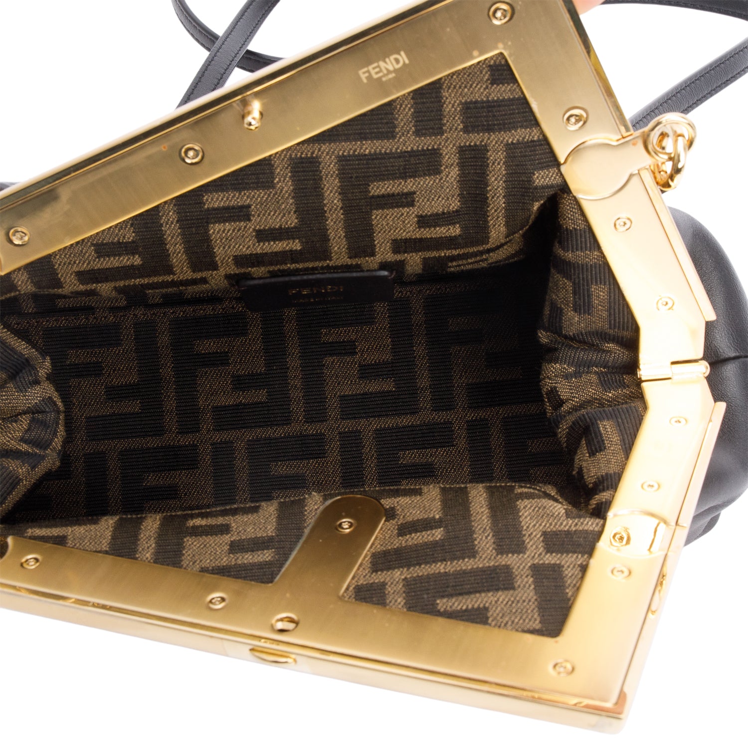 Fendi Black Nappa Leather Small Fendi First Bag w/ Strap