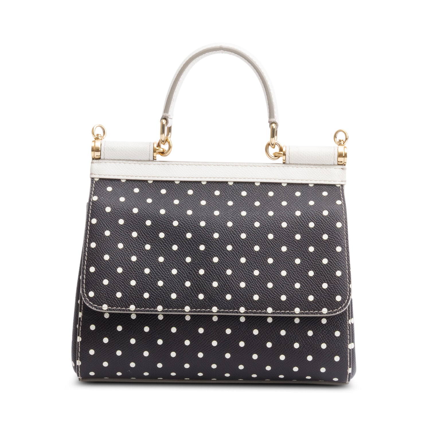 Dolce & Gabbana Black Polka Dot Leather Small Miss Sicily Bag w/ Strap