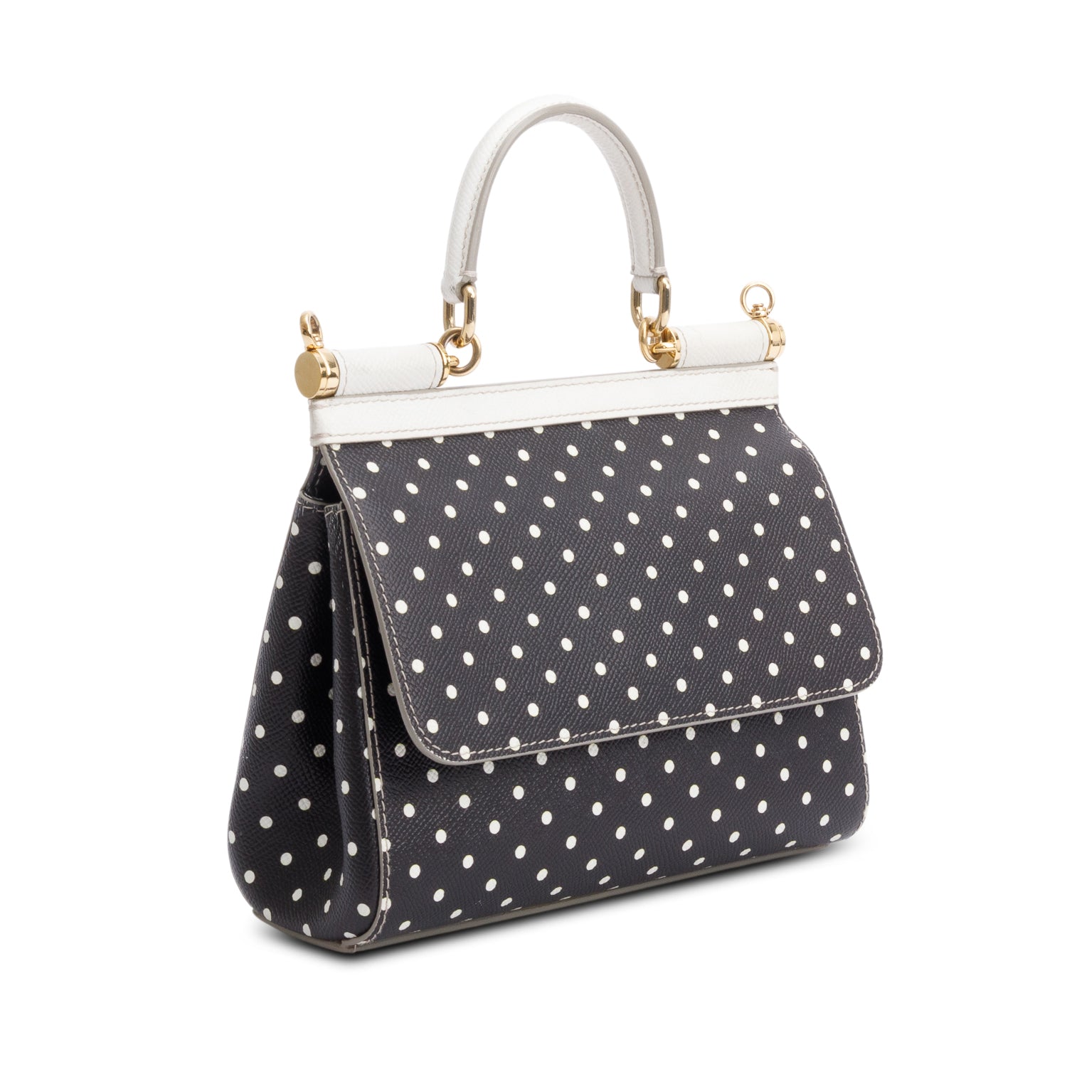 Dolce & Gabbana Black Polka Dot Leather Small Miss Sicily Bag w/ Strap