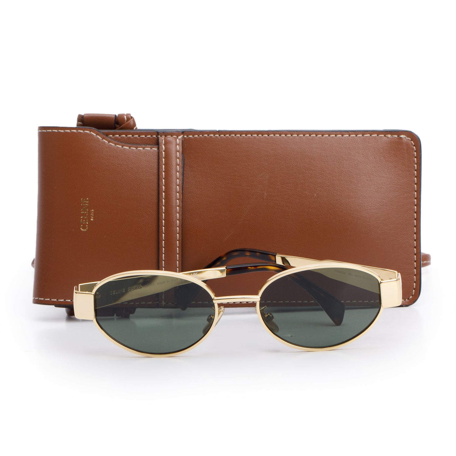 Celine CL40235U Gold Tone Triomphe Metal 01 Oval Sunglasses w/ Case