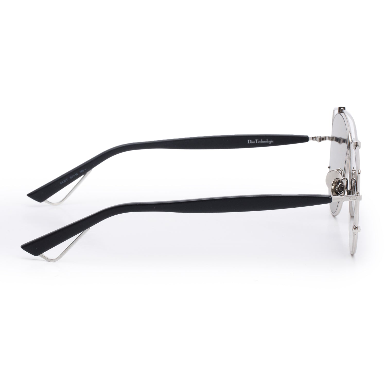 Christian Dior Silver-Tone Metal Black Acetate DiorTechnologic Mirrored Sunglasses w/ Case