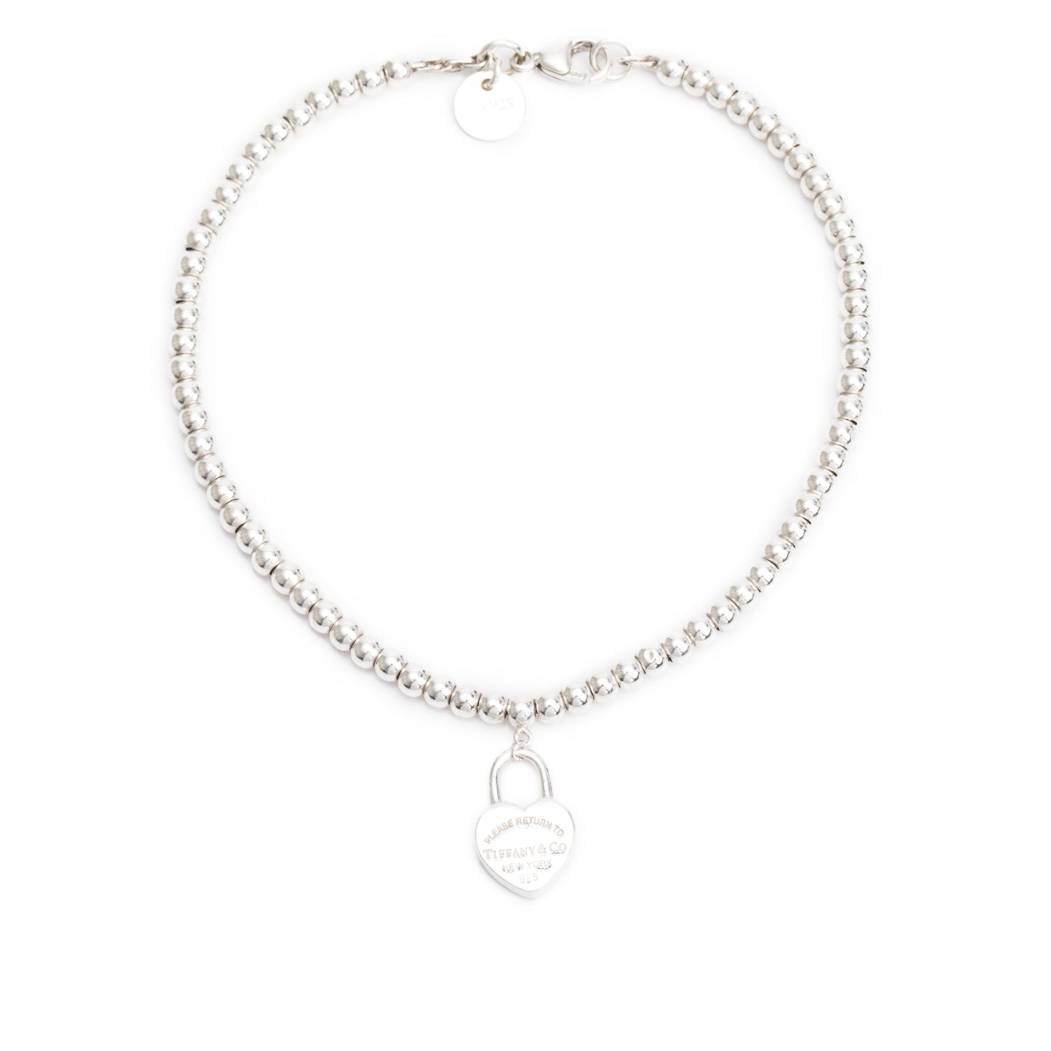 Tiffany & Co. Sterling Silver Return to Tiffany Heart Lock Mini Bead Bracelet