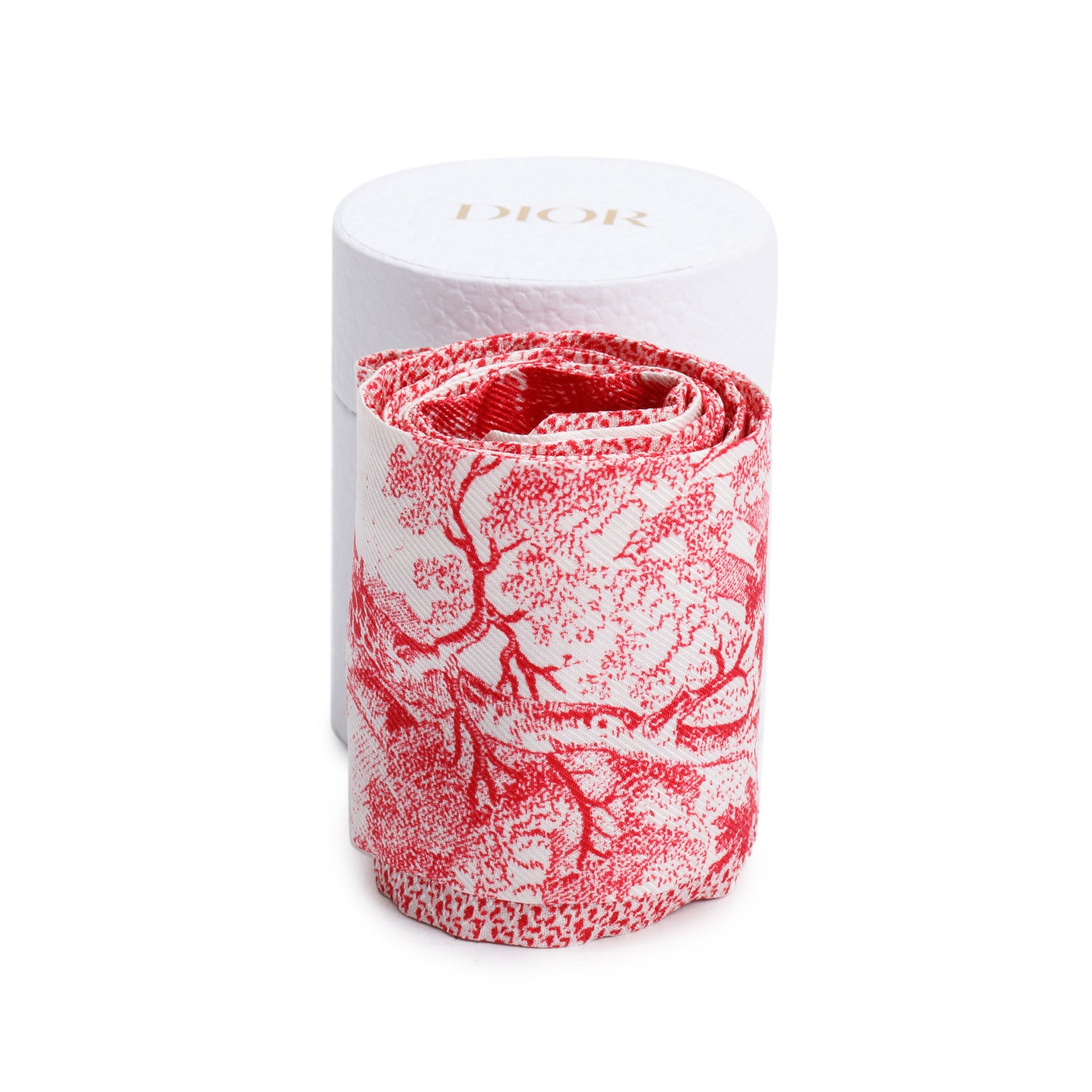 Christian Dior White and Red Toile De Jouy Sauvage Mitzah Silk Twilly w/ Box