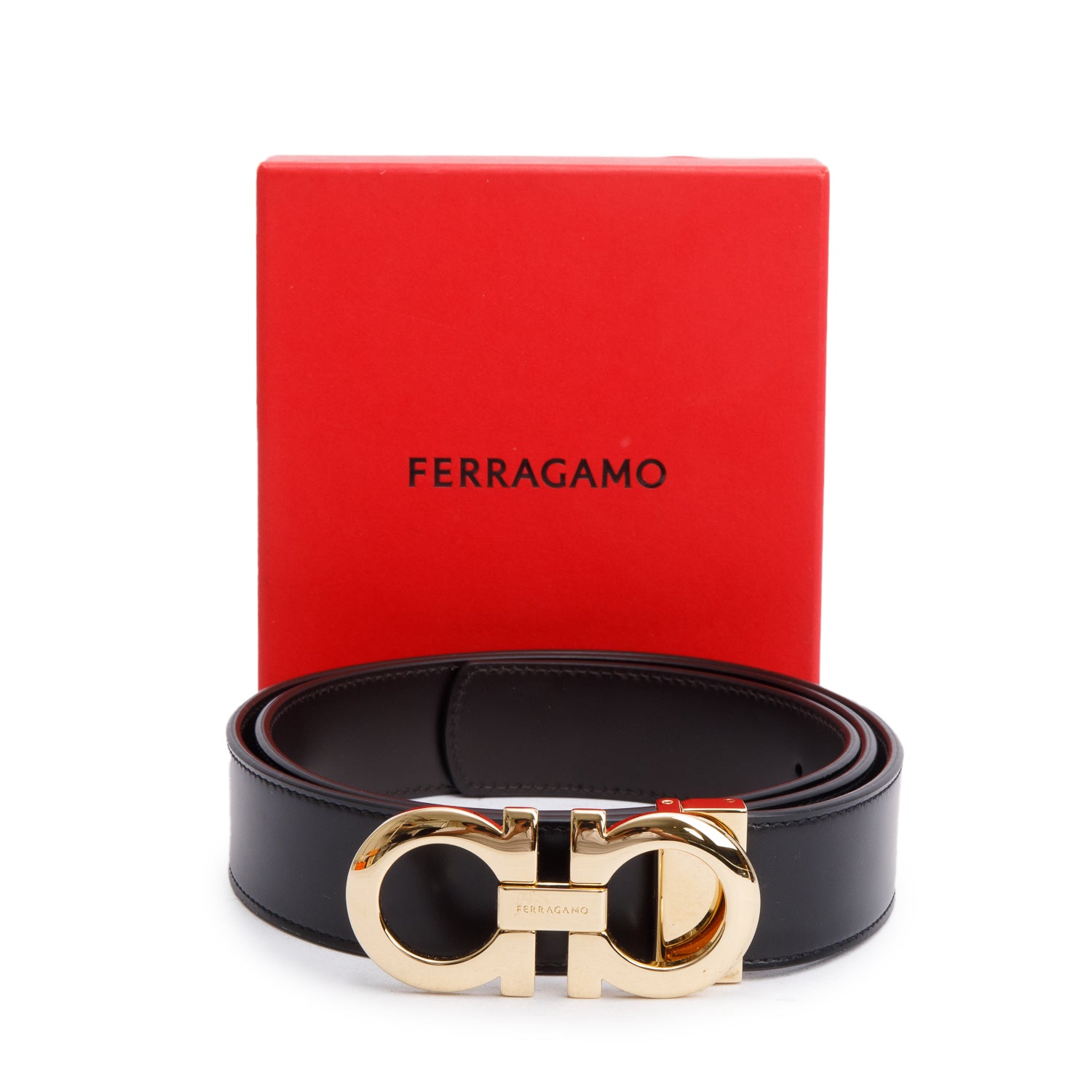 Ferragamo 2024 Black Leather Reversible and Adjustable Gancini Belt w/ Box & Receipt
