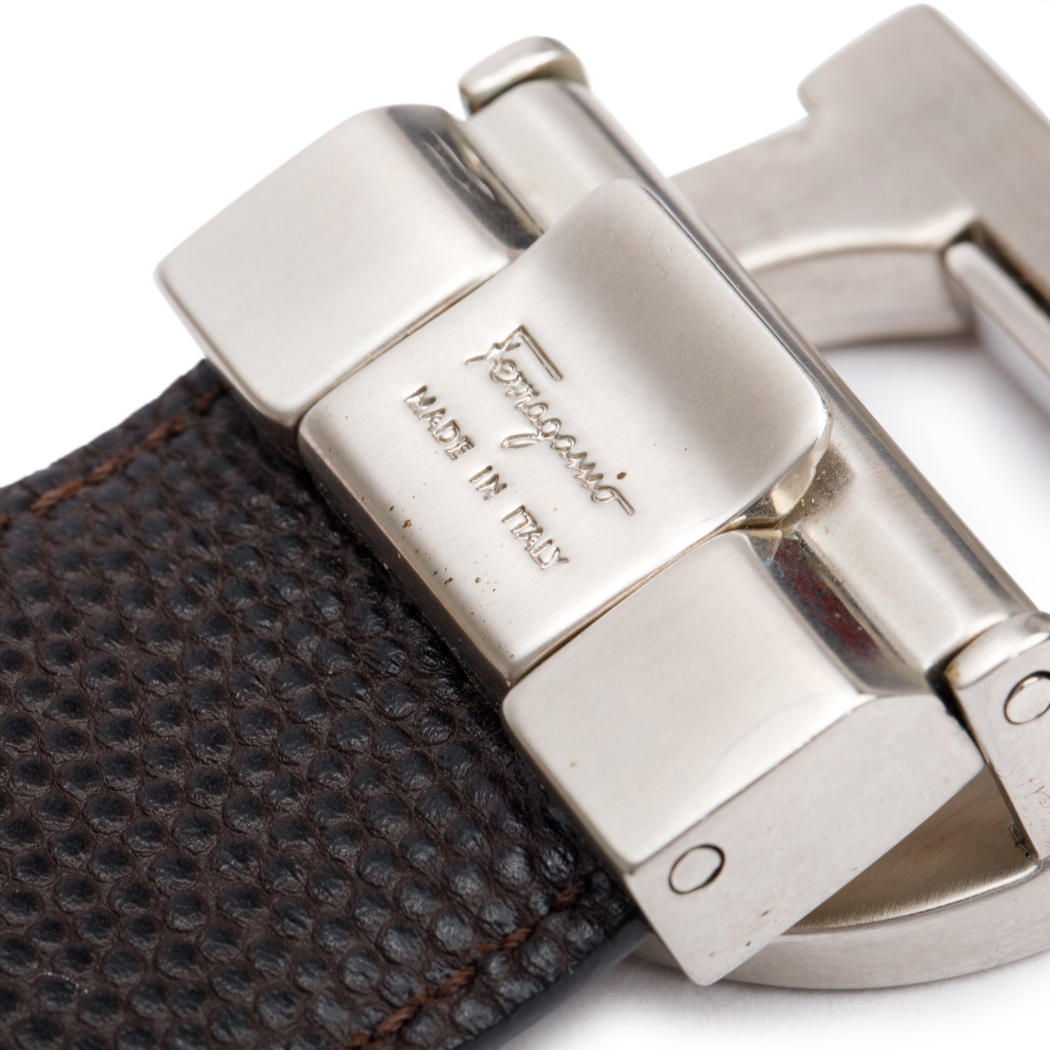 Ferragamo Black/Brown Leather Reversible and Adjustable Gancini Belt