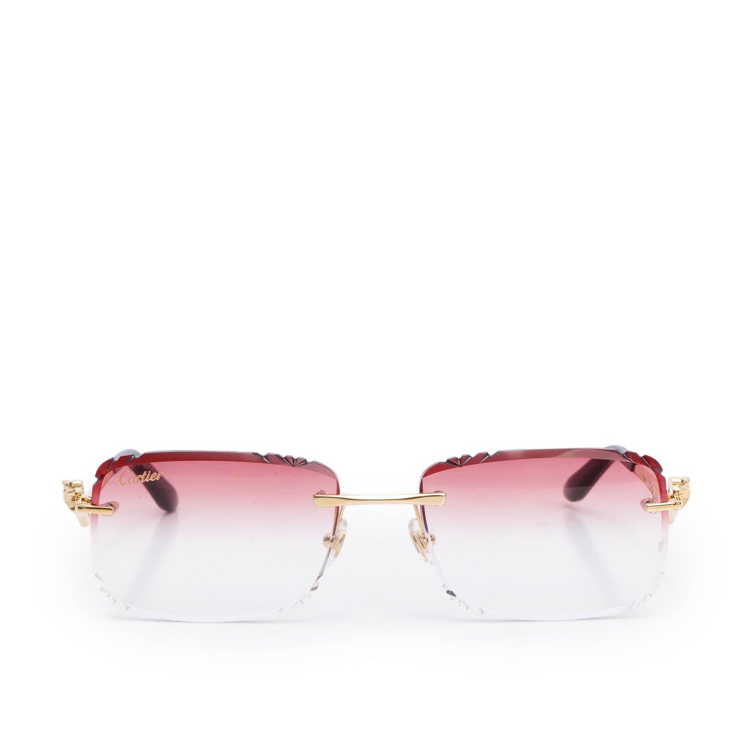 Cartier CT0120O Gold-Tone Rimless Diamond Cut Sunglasses w/ Case