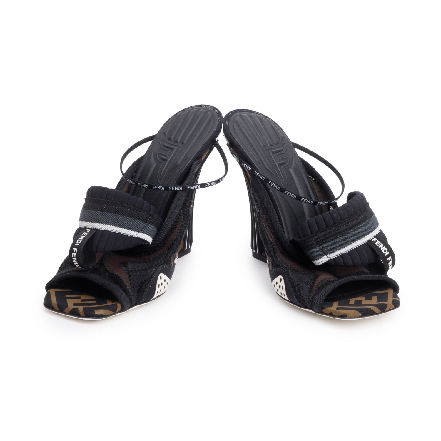 Fendi Brown FF Zucca Neoprene Black Mesh Printed Sandals, Size 40